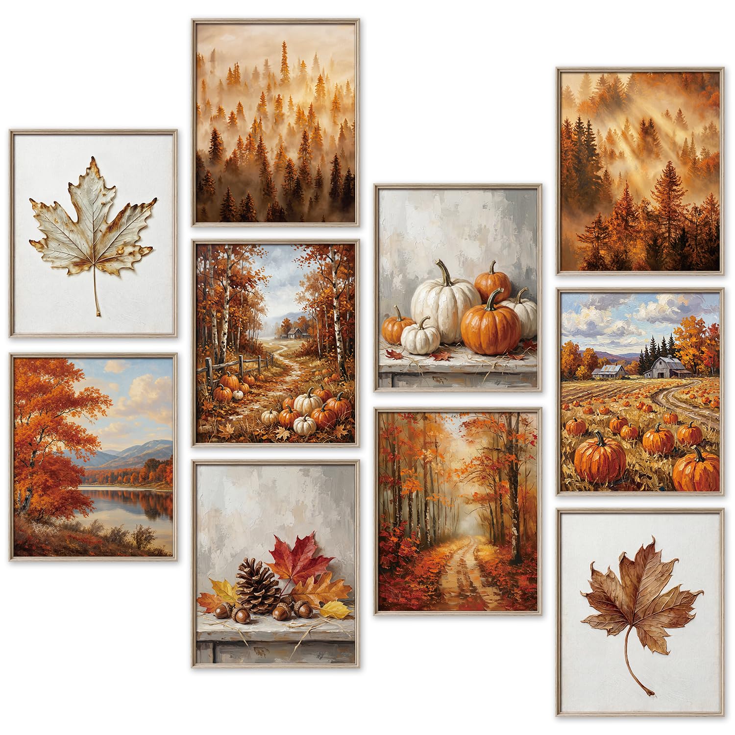 View 1 of 10Pcs 8x10 inch Fall Wall Art decor Prints Unframed Retro Scenery Posters
