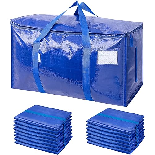 TICONN 16 Pack Extra Large Moving Bags with Zippers & Carrying Handles, Heavy-Duty Storage Tote Moving Boxes for Space Saving
