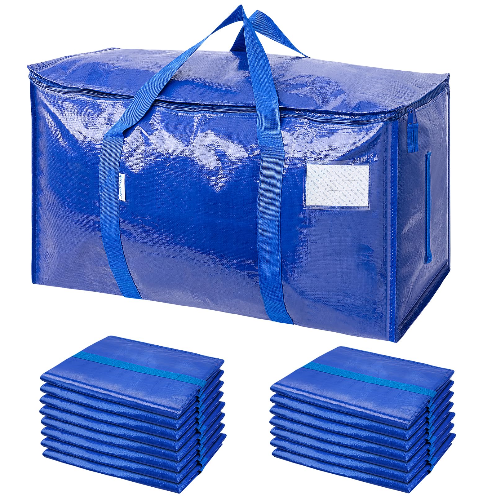 TICONN 16 Pack Extra Large Moving Bags with Zippers & Carrying Handles, Heavy-Duty Storage Tote Moving Boxes for Space Saving