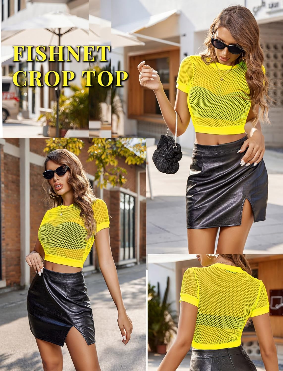 Avidlove Fishnet Crop Top for Women Y2K Short Sleeve See Through Shirt O Neck Pullover Blouse - Image 6