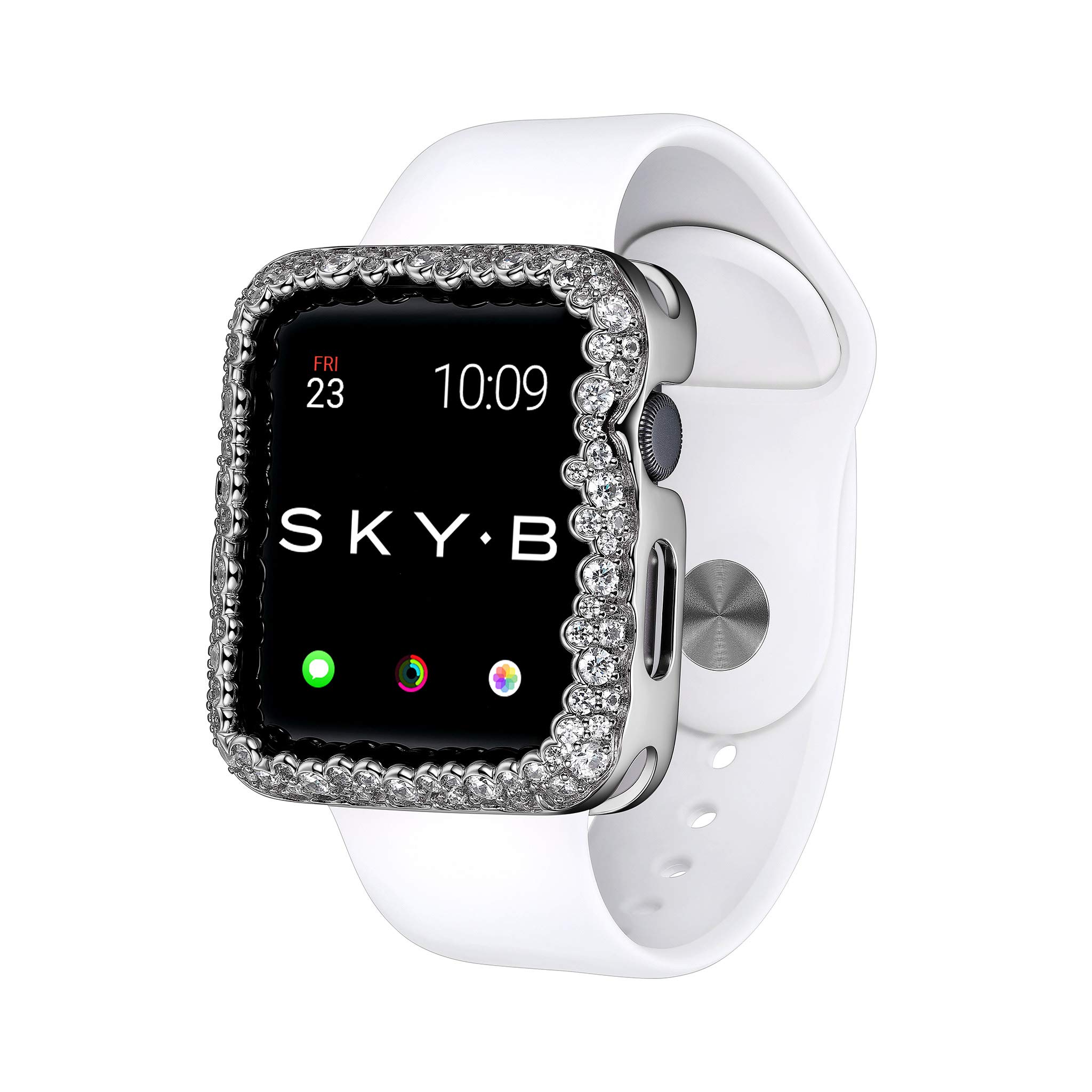 Champagne Bubbles Apple Watch Case for Women - Silver with Cubic Zirconia Rhinestones to Match Jewelry, Protective Scratch Resistant Liner, Easy to Attach to Bands, Fits Series 1, 2, 3-42mm