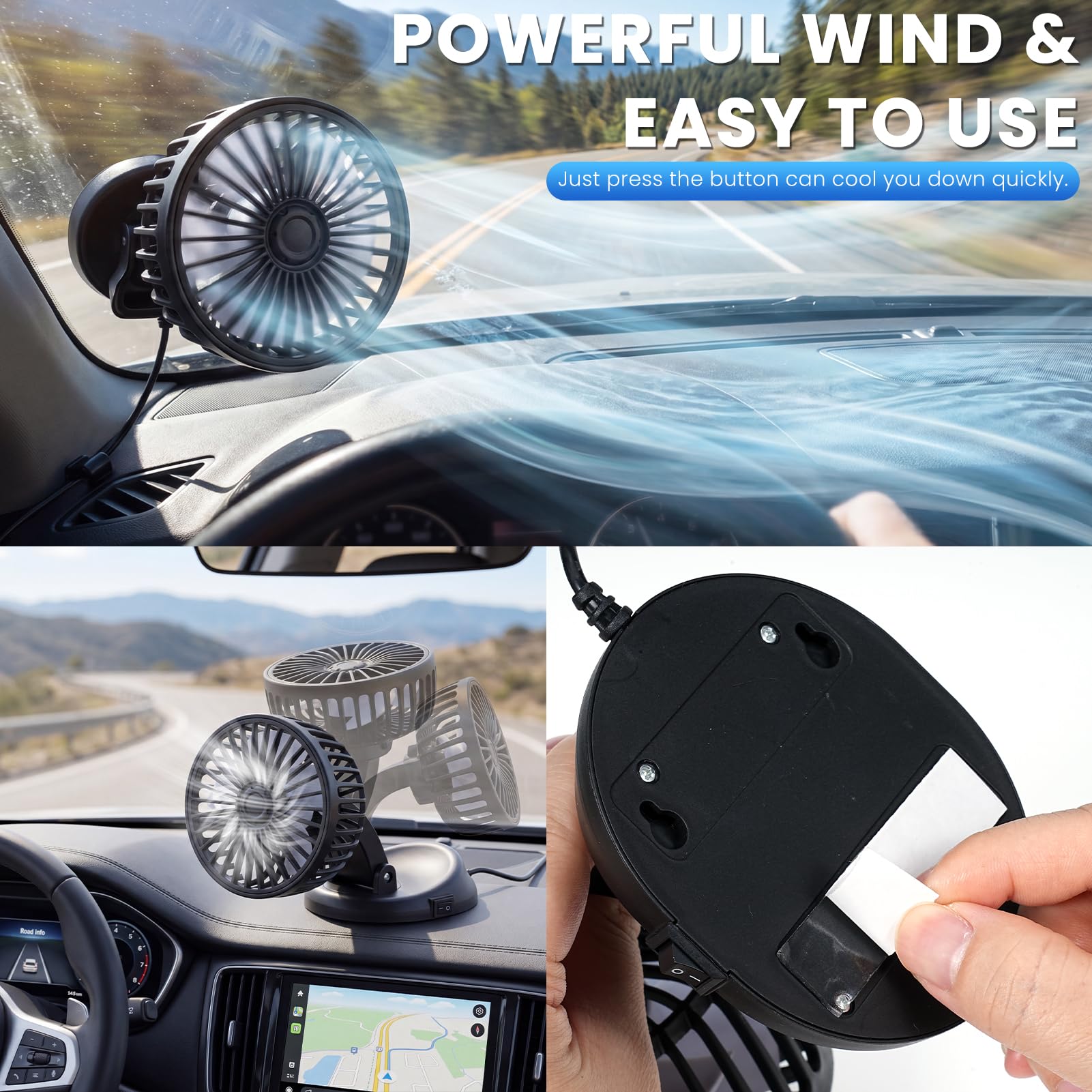 Coikes Ventilateur de Voiture 5V Ventilateur de Refroidissement de Voiture Rotatif à 360° Ventilateur de Véhicule USB Ventilateur de Bureau pour SUV RV Bateau Véhicules Camping (Noir, A)