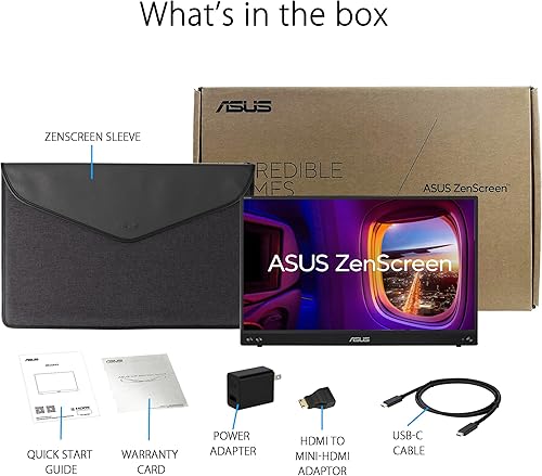 Miniatura 9 de ASUS ZenScreen Monitor portátil USB-C de 16 pulgadas (15.6 pulgadas visible) 1080P (MB16AHV)  Full HD, IPS, filtro de luz azul, antirreflejo, mini