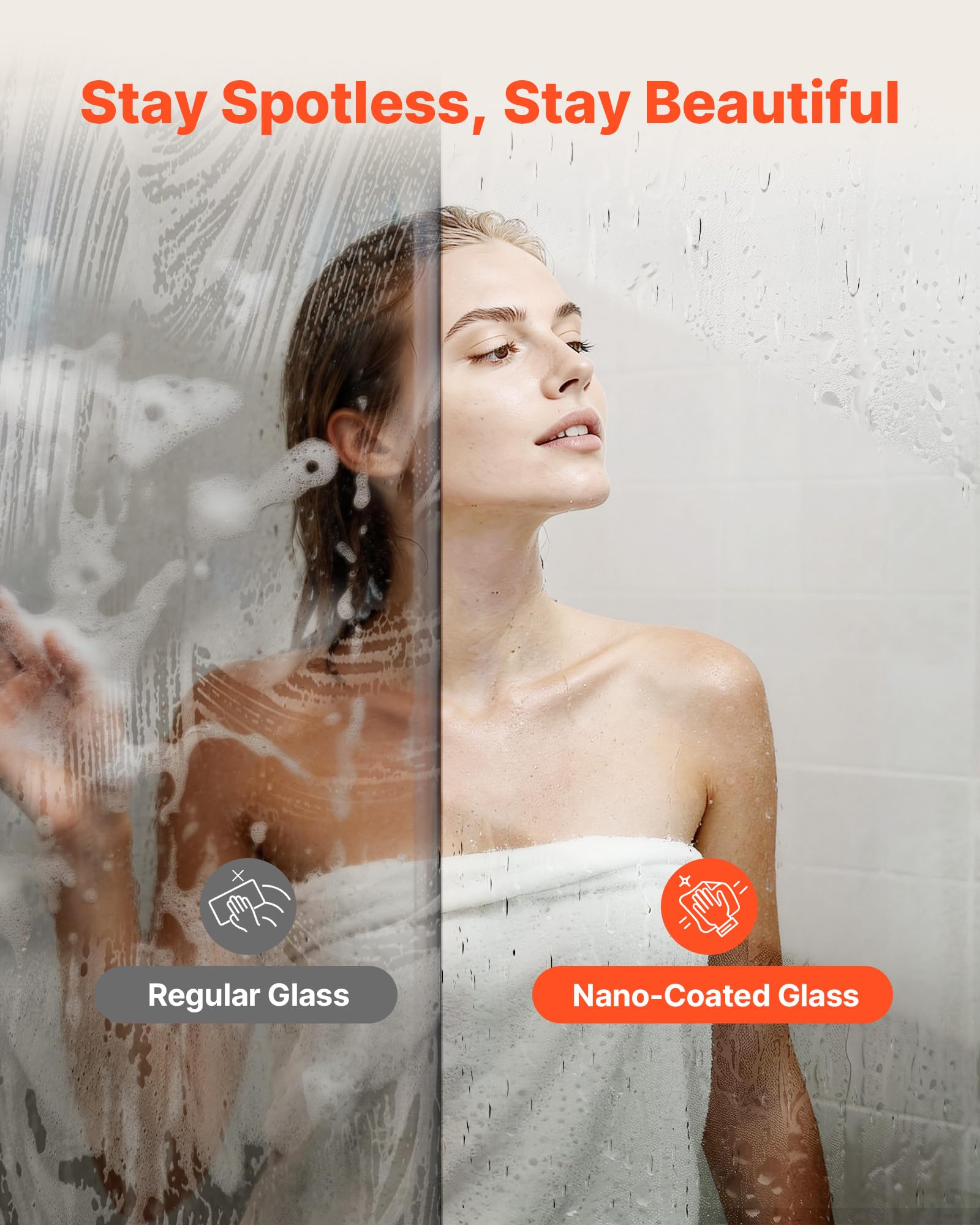 VEVOR Paroi de Douche Fixe 86,4x187 cm, Pare Douche Semi-encadré, Écran pour Salle de Bain, en Verre Trempé Transparent de 8 mm d'Épaisseur, avec Joint d'Étanchéité Inférieur et Quincaillerie