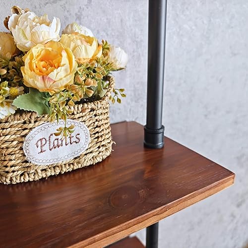 Miniatura 16 de Estantería industrial de 5 niveles, estantería rústica de tubería de metal de madera montada en la pared para sala de estar (marrón envejecido, 10