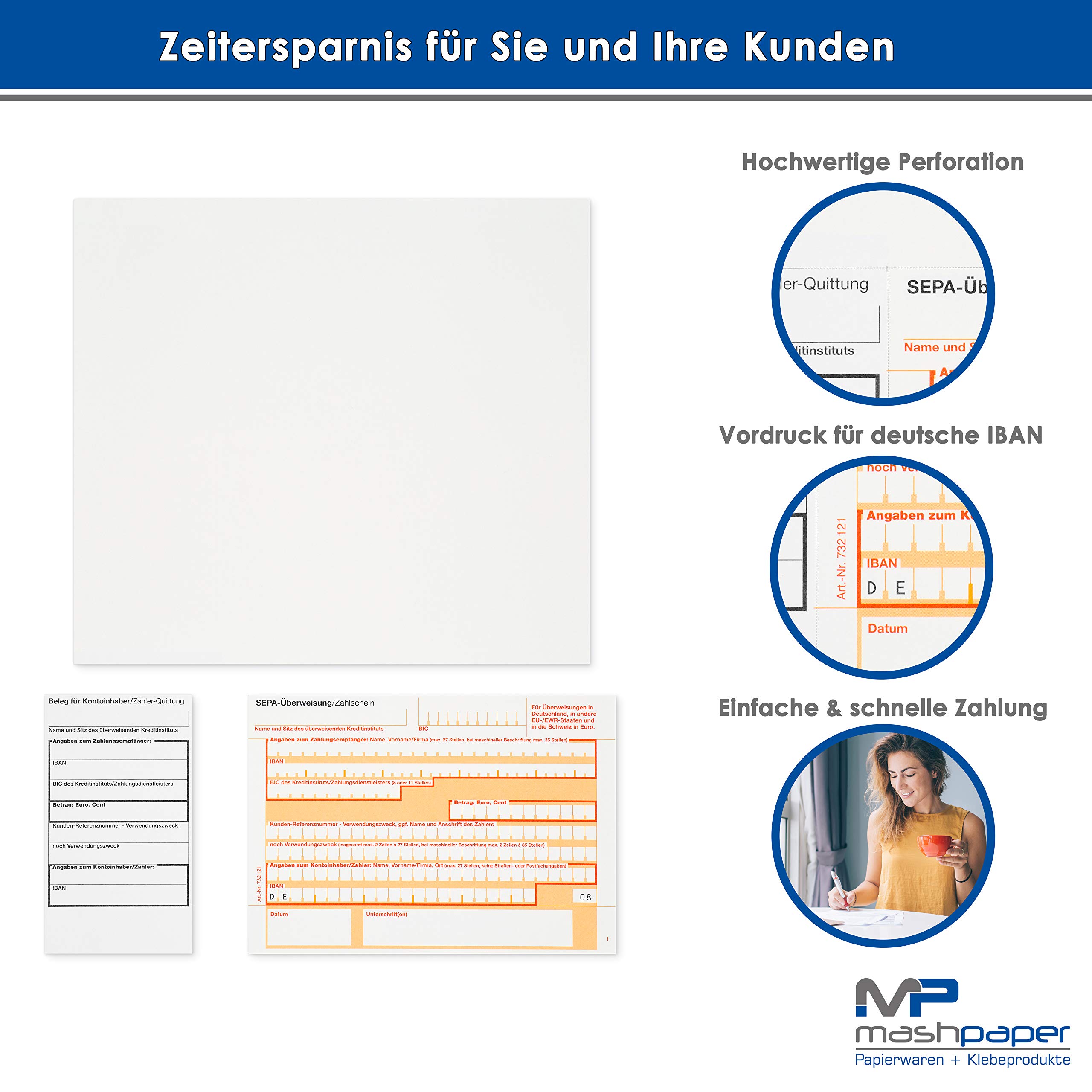1000 x Überweisungsträger Überweisungsformular SEPA Zahlschein A4 unten links 732121 - Menge wählbar
