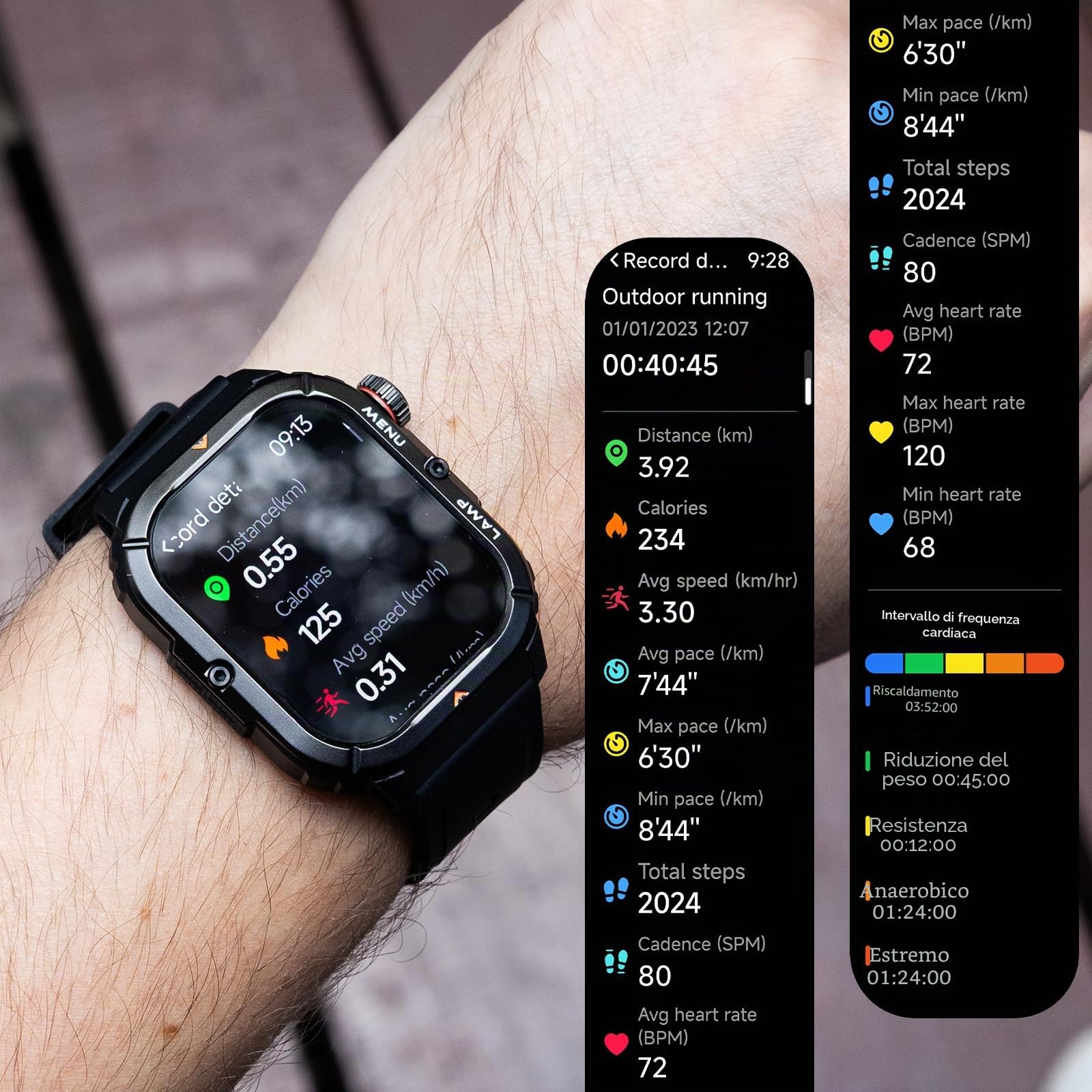 AGM Legion 3 Orologio Rugged AMOLED 1,95", IP68, Torcia, Android iOS | IP68/5ATM/810H, 500mAh, BT 6.0, 600nit, 60Hz, Android 9+ iOS 11+