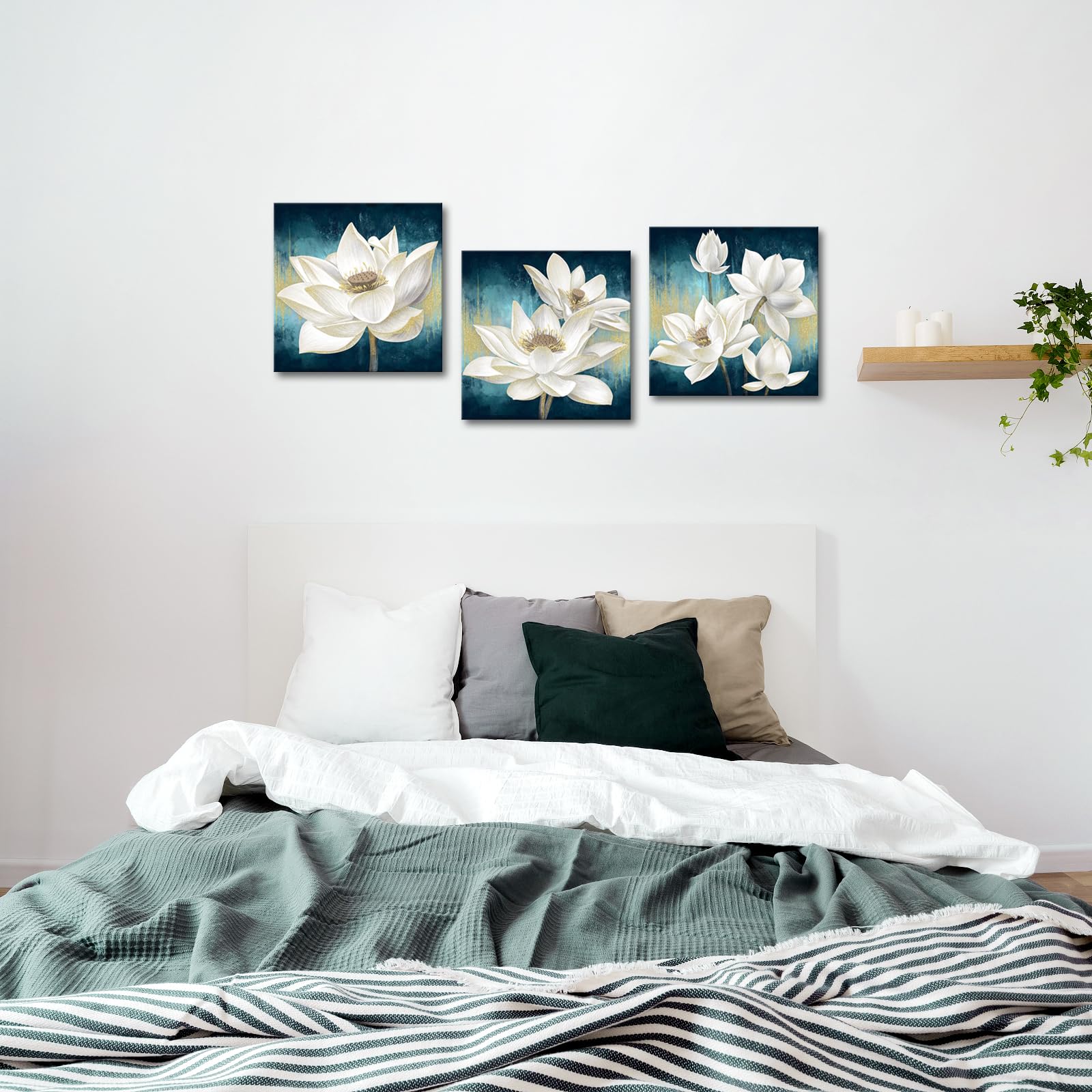 3-teilige Leinwand-Wandbilder - Türkis, Schwarz-weiß, Küstenmotiv Mit Brücke & Baum - Je 30,5 X 40,6 Cm - Für Wohnzimmer, Bad, Schlafzimmer