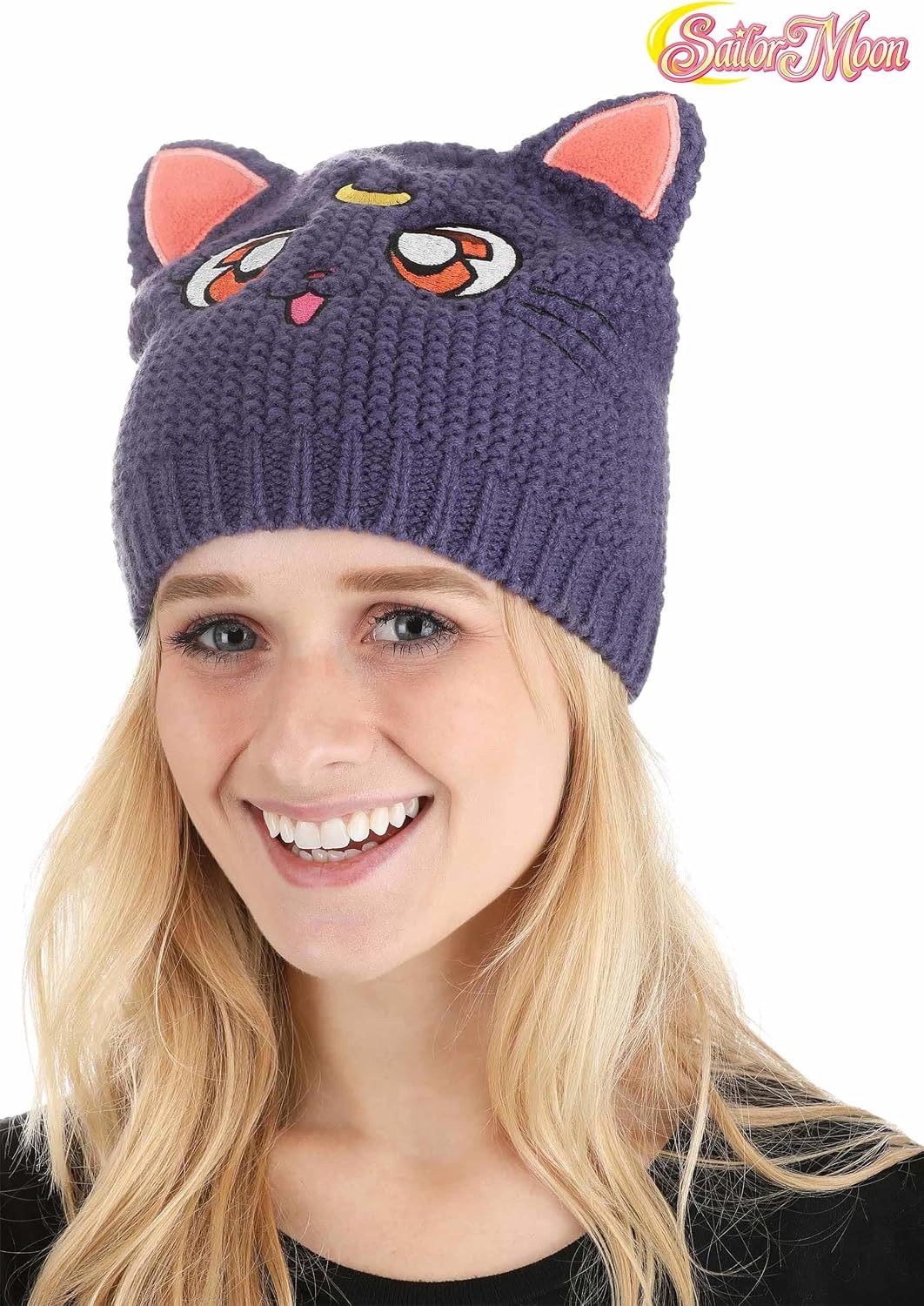 Sailor Moon Luna The Cat Winter Hat, Anime Beanie Knitted Warm Cap, Japanese Manga Comics Hats, Kitty Cat Ears Purple