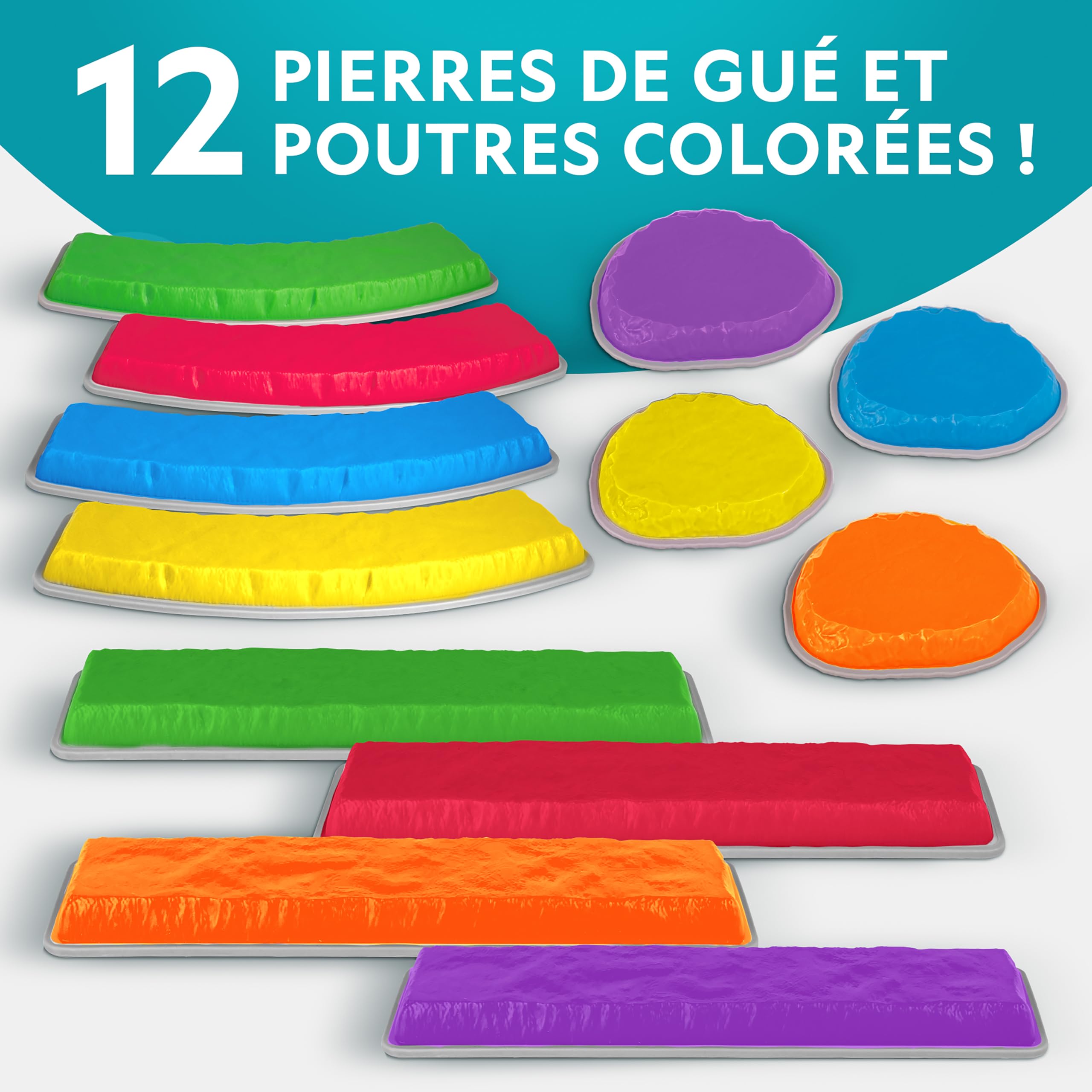 National Geographic Kids Blue Marble Pierres D’Équilibre et Barres D’Équilibre – Set de Parcours d’Obstacles 12 pièces pour Enfants 3+ avec dé en Mousse, Cartes Play & Learn