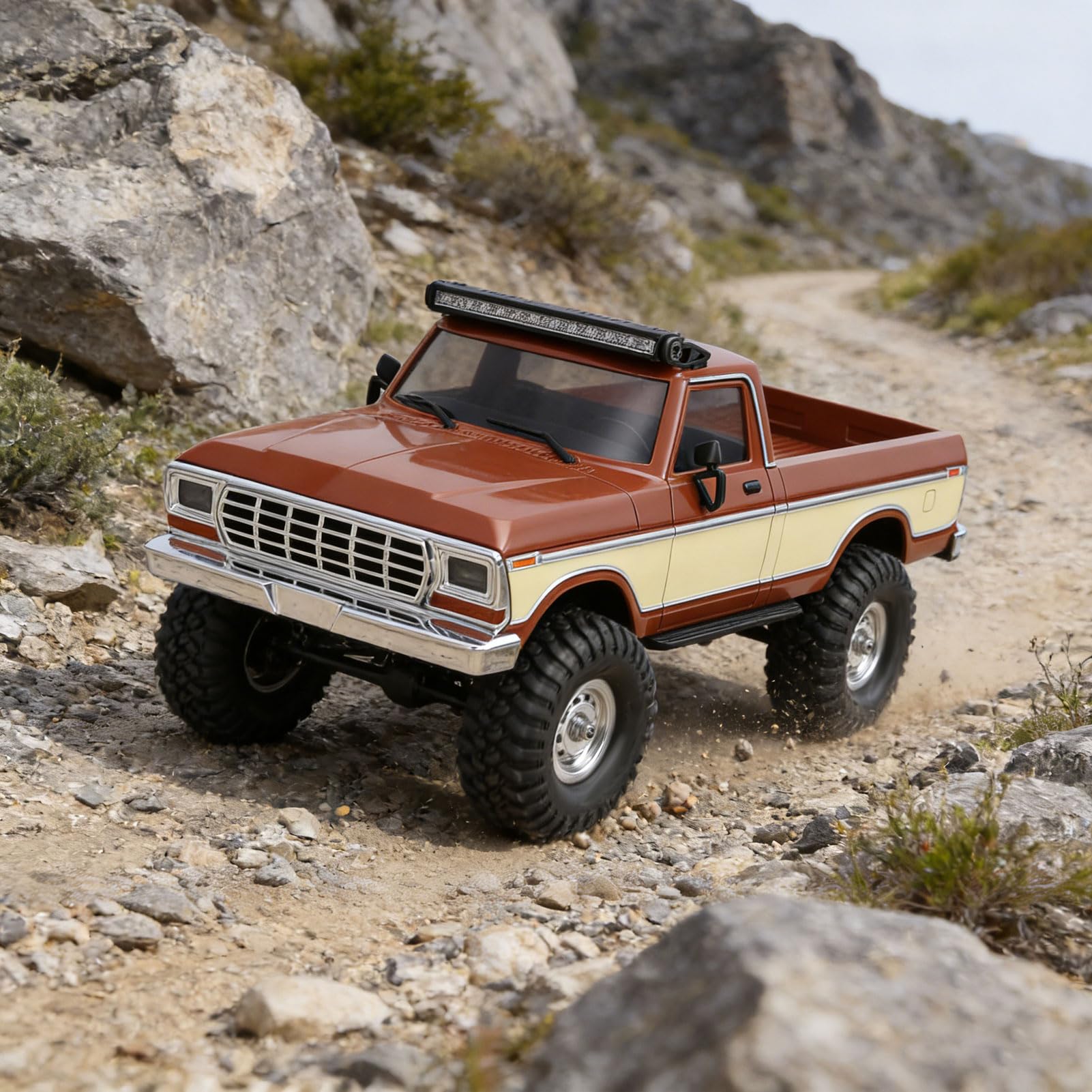 Dilwe Camión RC 1/16, Camioneta RC de Alta Velocidad 2.4G, Juguete de Camioneta de Carreras de Coches Todoterreno con Control Remoto con Luz para Niños (Brown)