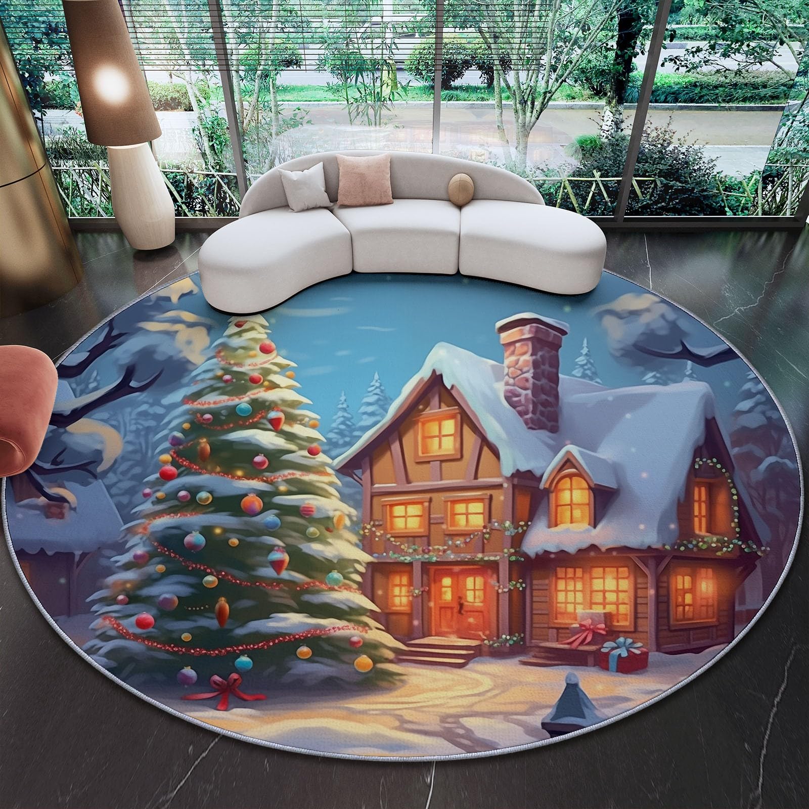 Tapis rond Noël pour chambre d’enfant et salle à manger festive