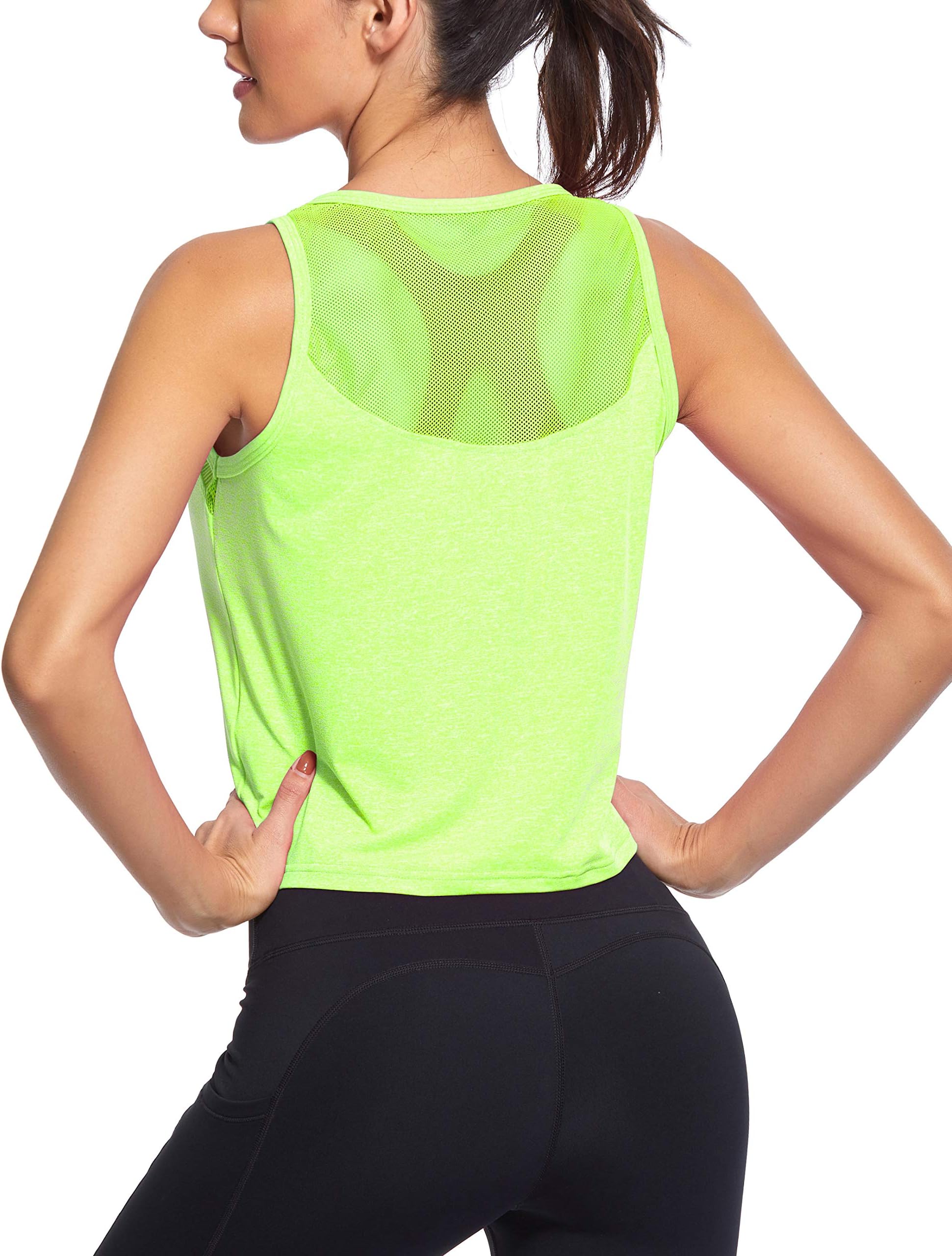 Cropped Workout Tops for Women Mesh Back Womens Sports Vest Flowy Crop Yoga Shirts Running Tank Tops