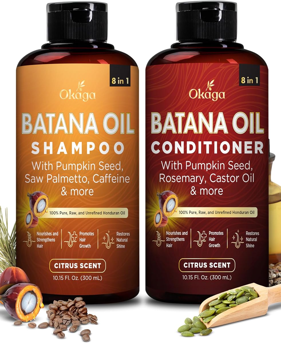 Okaga Batana Oil Shampoo & Conditioner Bundle, Citrus Shower Set, 10.15 oz | Aloe Vera, Saw Palmetto, Caffeine, Biotin, Jojoba, Pumpkin Seed, Castor, Rosemary & Hydrolyzed Rice Protein