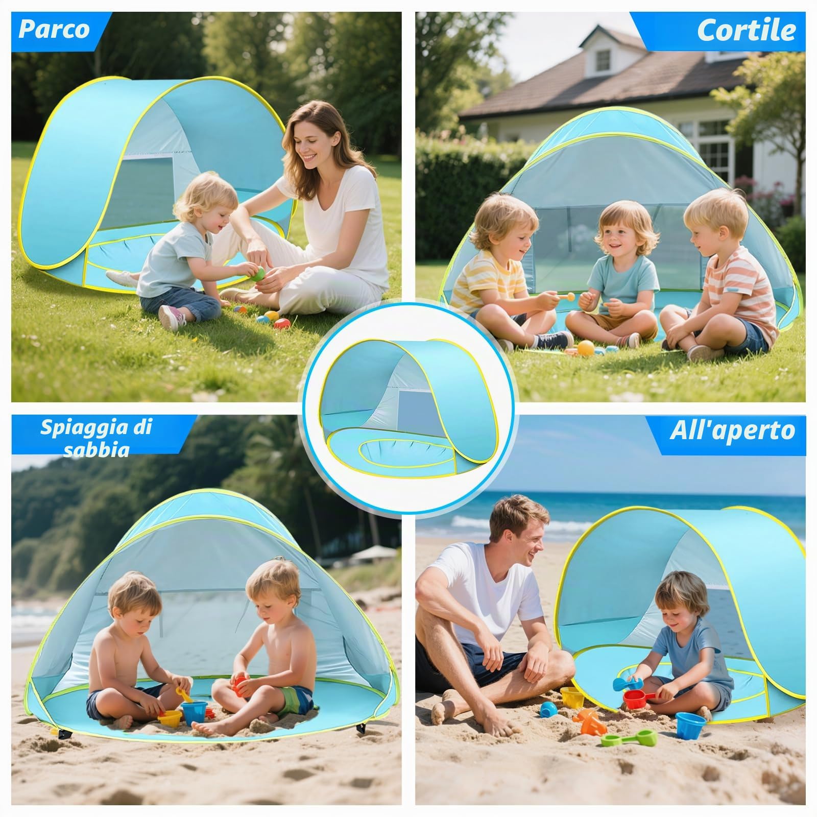 Tenda da Spiaggia Bambini, Tenda Istantanea Portatile, UPF 50+Tenda Spiaggia per 1-3 Persone, per Vacanza in Spiaggia Campeggio Viaggi - Blu