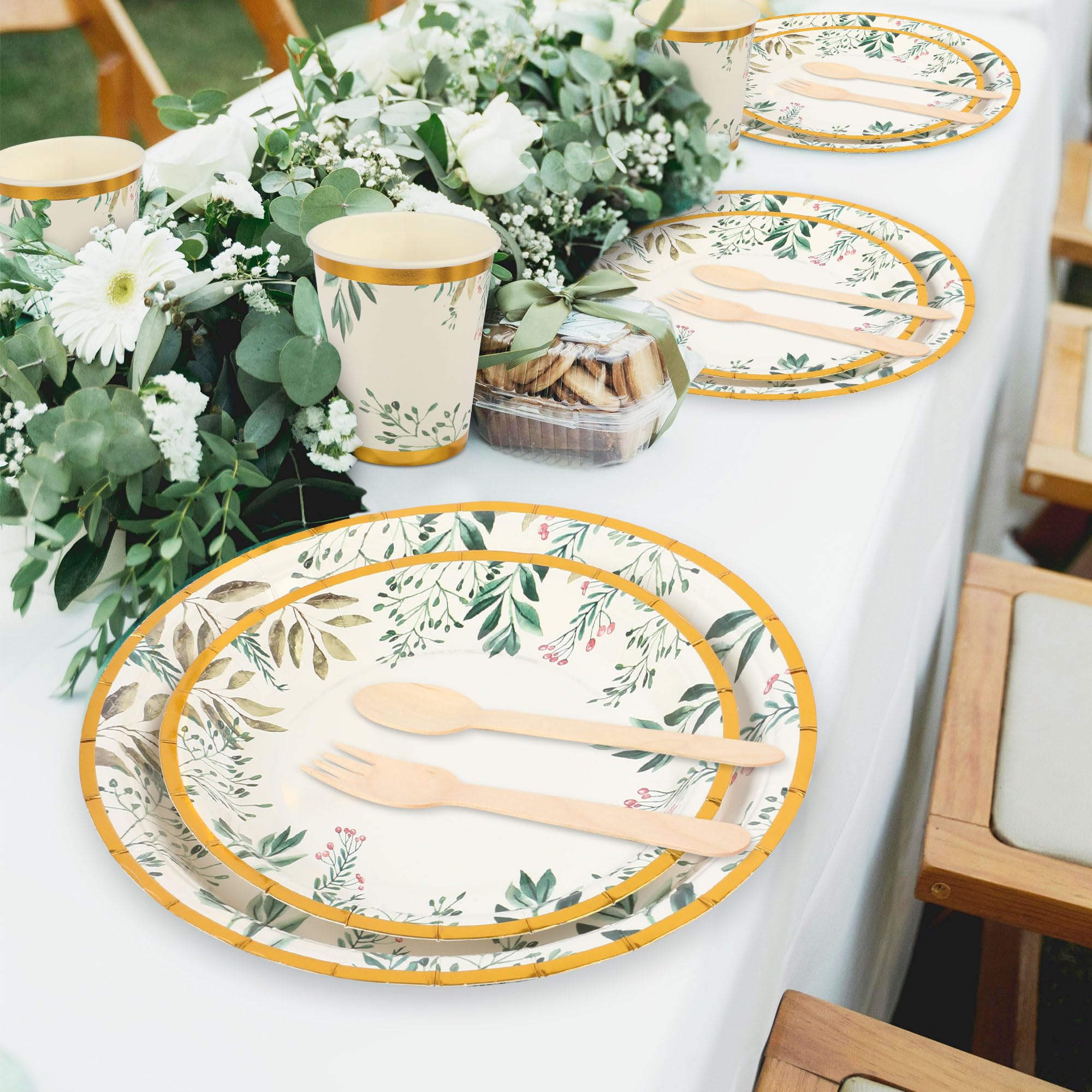 125 Stoviglie In Carta Color Crema Per Feste – Piatti, Tovaglioli, Bicchieri E Cannucce, Bordo Smerlato, Per Matrimoni E Baby Shower