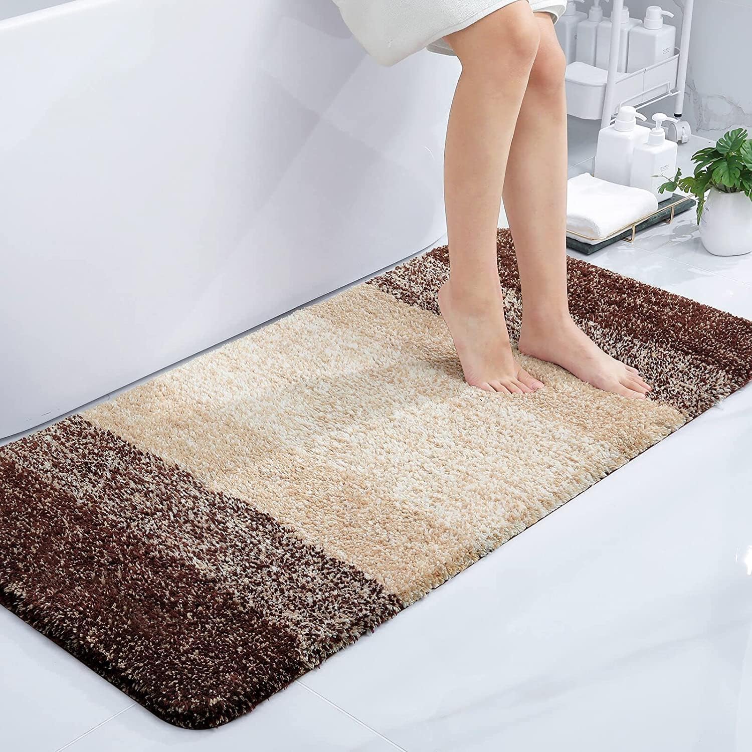 Olanly Luxury Microfiber Bath Mat, Extra Soft and Absorbent Bathroom Mat, NonSlip Plush Shaggy