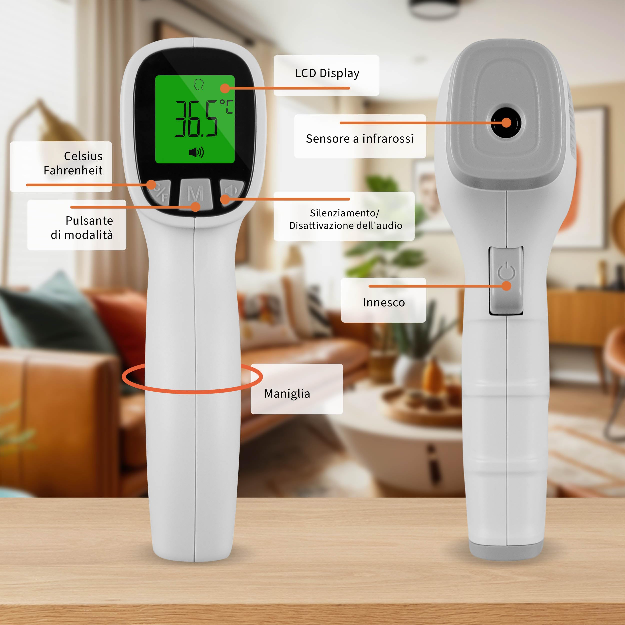 Pulox JPD-FR202 Termometro clinico a infrarossi da fronte e superficie per bambini e adulti - Display LCD, allarme febbre e richiamo memoria