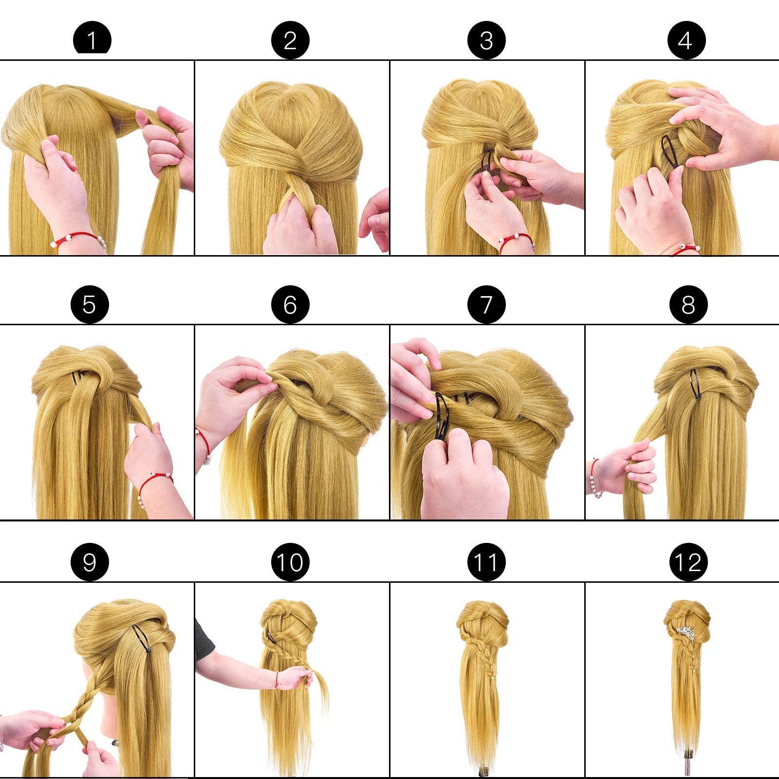 Neverland Beauty 56cm 100% Cabello natural Cabezas ejercicio cabeza peluquería cosmetología práctica maniquí cabeza muñeca con soporte y DIY Hairdressing Herramientas Accesorios Set #27