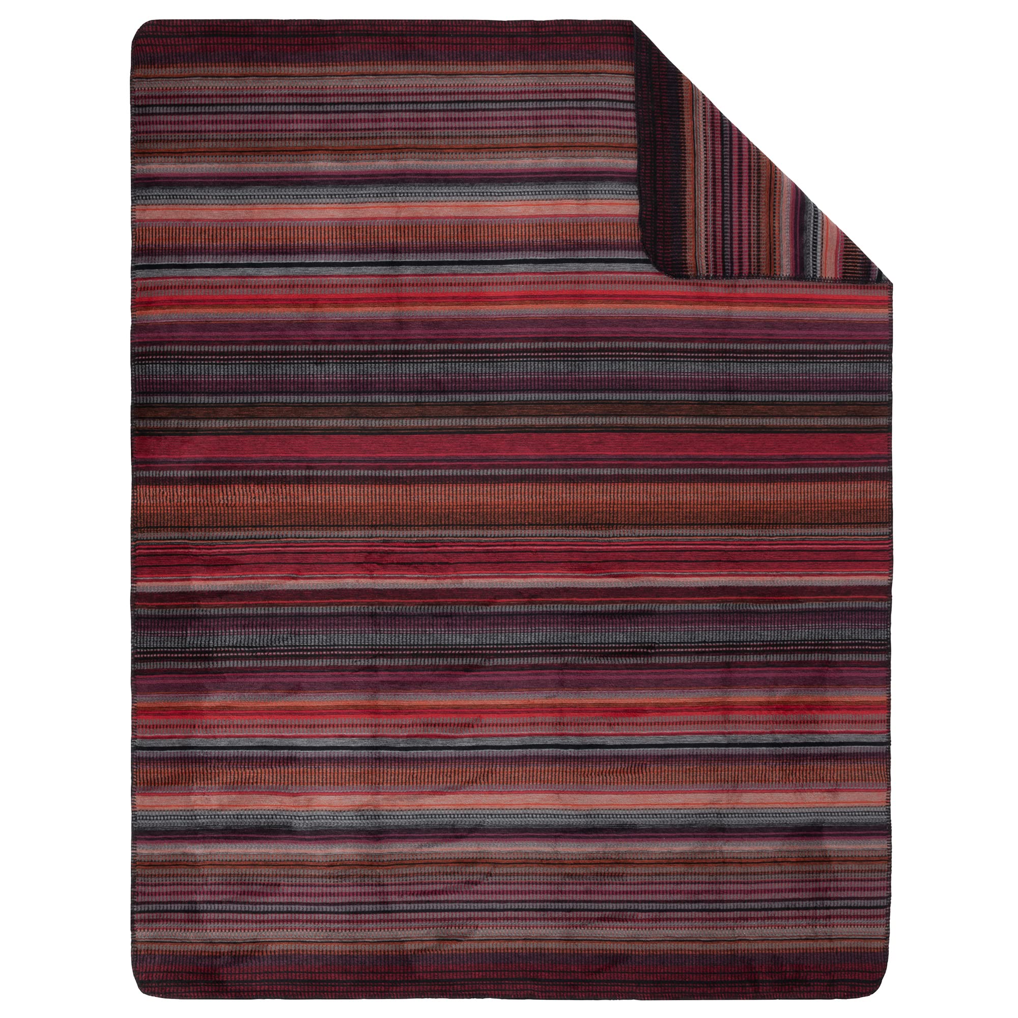 Ibena Guntur Decke 150x200 cm, Baumwollmix weich, warm & waschbar, Kuscheldecke Streifen Mustermix rot pink