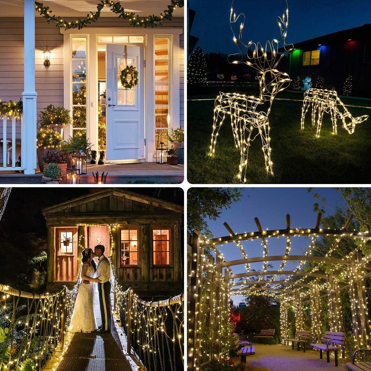 Qillnyy 220 LED catena luminosa con luci per esterni/interni, 25 m, 8 modalità, con telecomando, timer, filo di PVC, decorazione giardino, albero di Natale, matrimonio, Natale (bianco caldo)