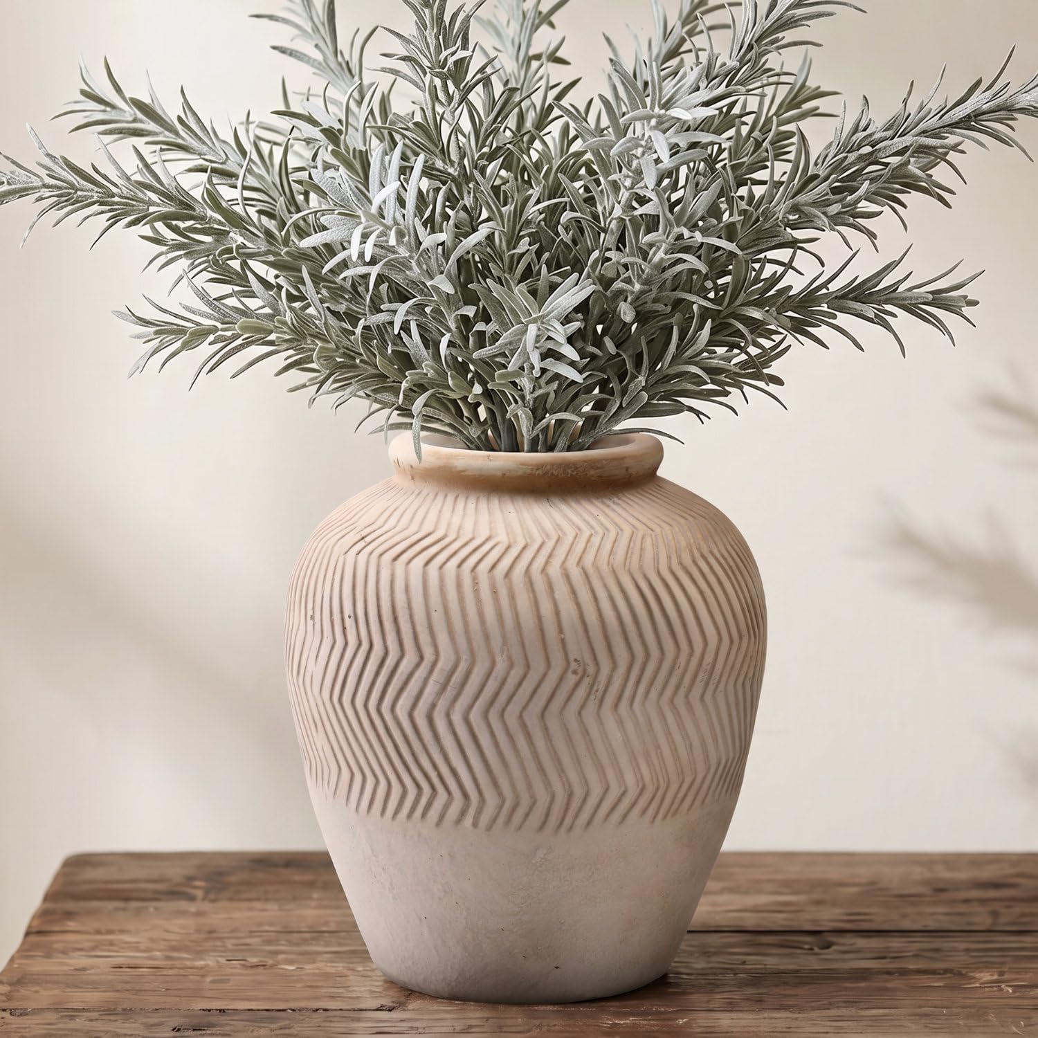 KRYSTHIA Ceramic Vase for Pampas Grass, Rustic Vase for Flowers, Farmhouse Vases for Home Decor, Large Vintage Vases for Living Room, Kitchen, Office, Coffee Table & Bedroom,16 CM