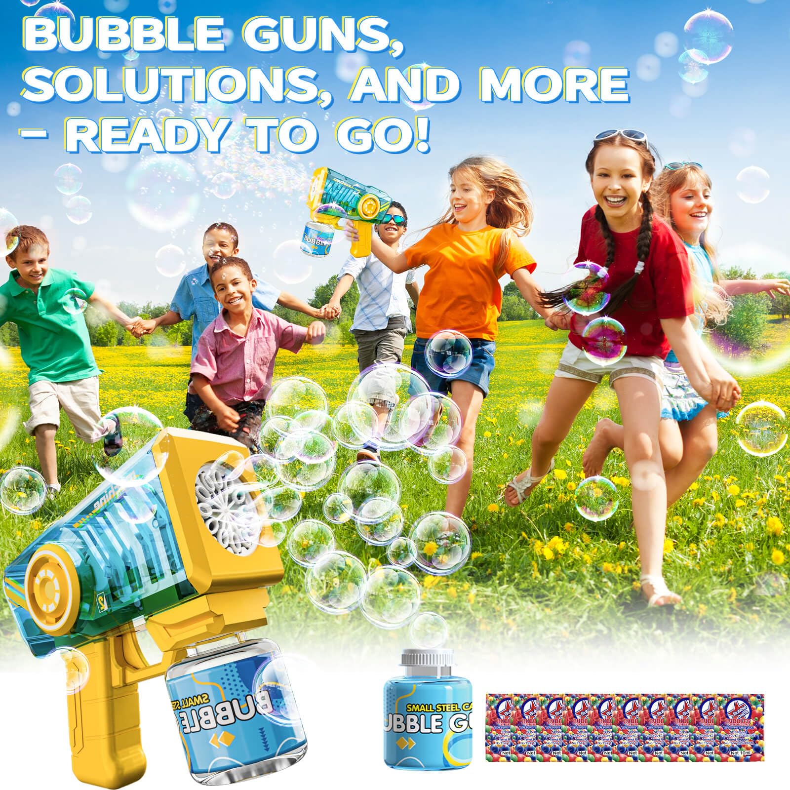 Lot De 3 Pistolets à Bulles Automatiques - Avec 3 Solutions, Lumières LED, Pour Enfants De 3 à 8 Ans