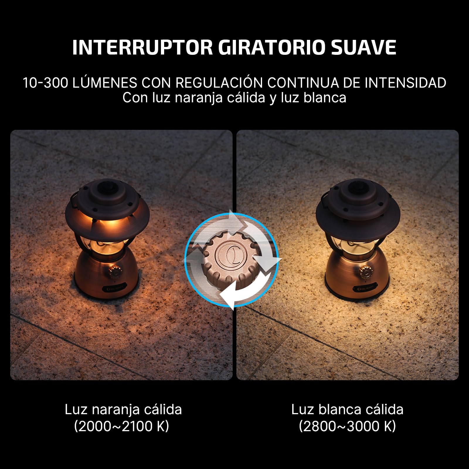 OLIGHT Olantern Classic 2 pro Smart Linterna Camping Recargable 300LM con Recargable por USB Impermeable IPX5 Lámpara de Emergencia 2 Modos de Iluminacion Farol para Trabajar y para Exteriores Camping
