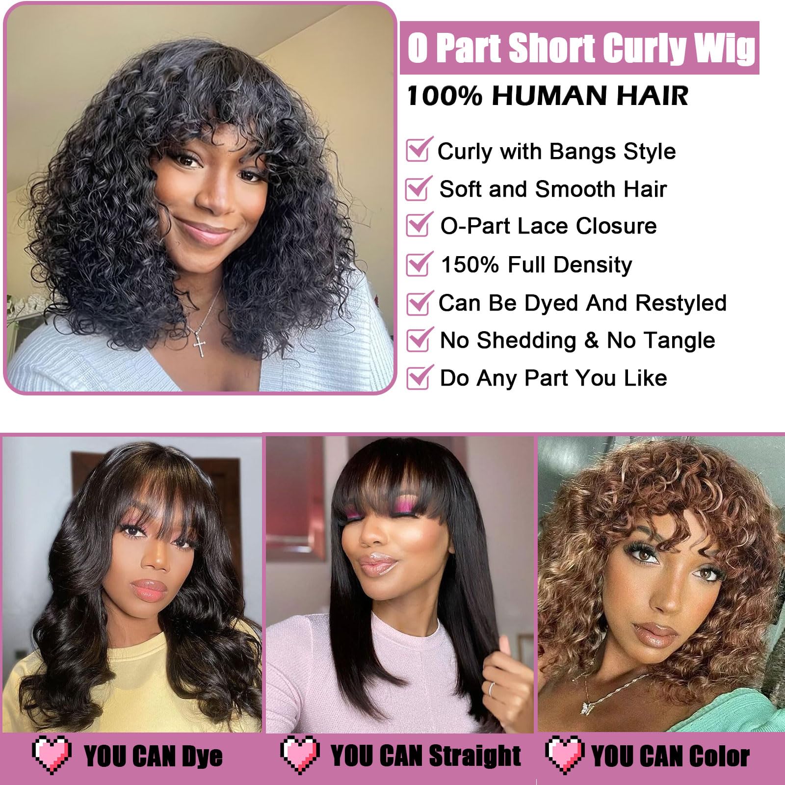 Short Curly Bob Wig with Bangs, 12\
