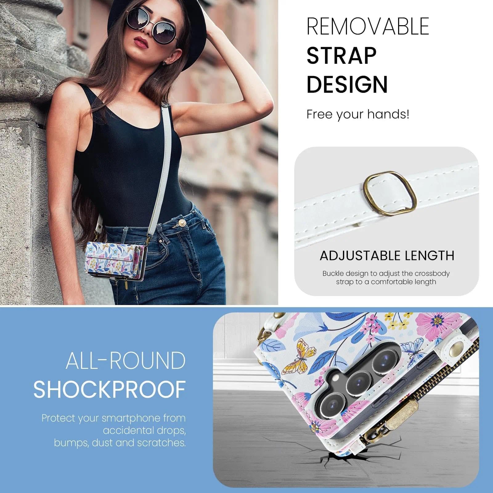 Custodia a portafoglio per Samsung Galaxy S26 Plus con blocco RFID, disegno colorato, in pelle PU, chiusura magnetica, chiusura a cerniera, custodia per telefono adatta per Galaxy S26+, fiori