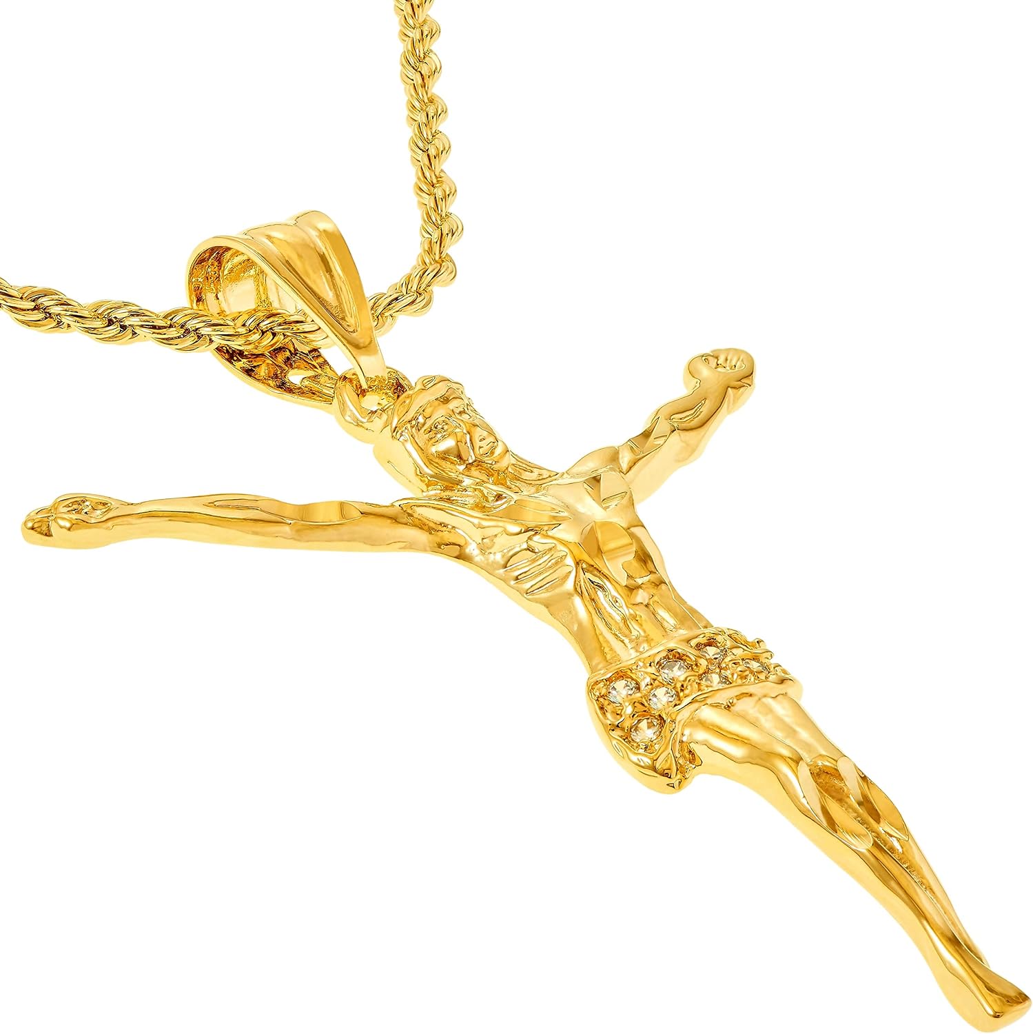 LIFETIME JEWELRY Cubic Zirconia Jesus Pendant Cross Necklace 24k Gold Plated