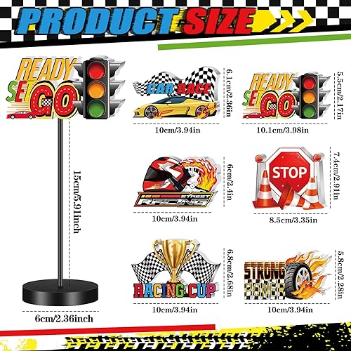 Miniatura 2 de 6 piezas de decoración de fiesta de coches de carreras, centros de mesa de carreras, bandera, casco, pista, luz, neumáticos, trofeo, auto deportivo