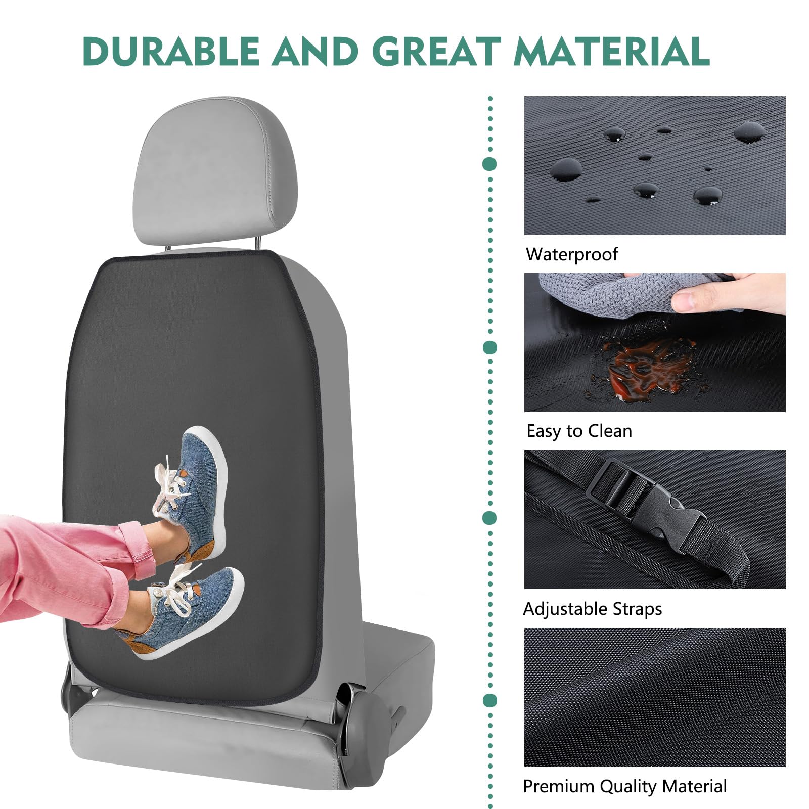 Romon Beschermers voor autostoel, 2 stuks, organizer voor auto, kinderen, achterstoelbescherming, waterdicht, vuilafstotend, voor kinderen, honden ( zwart