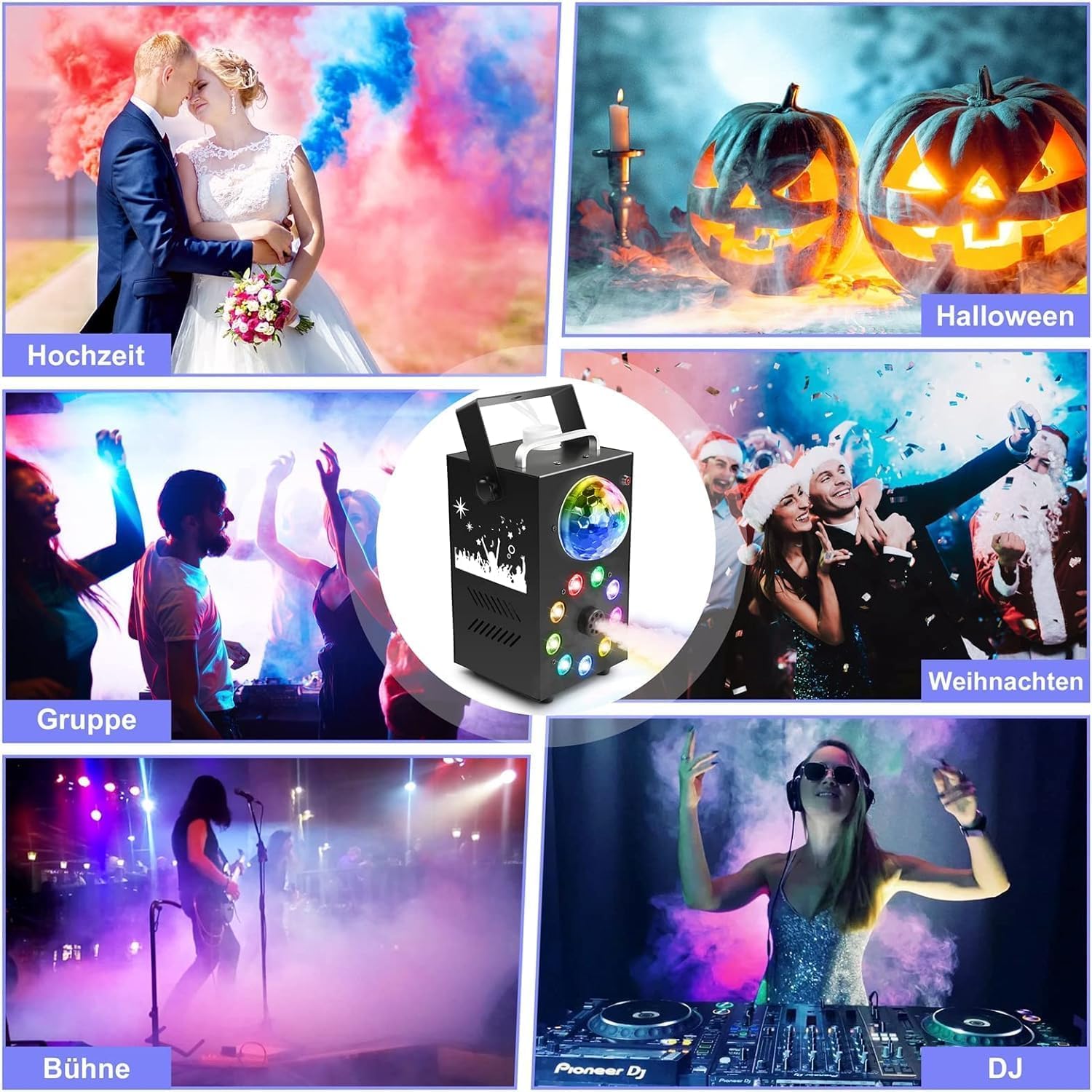 Macchina del Fumo, Macchina Fumo 700W con Palla da Discoteca a LED, Macchina del Fumo con Telecomando per Decorazioni, Halloween, Natale, Feste e Spettacoli Teatrali