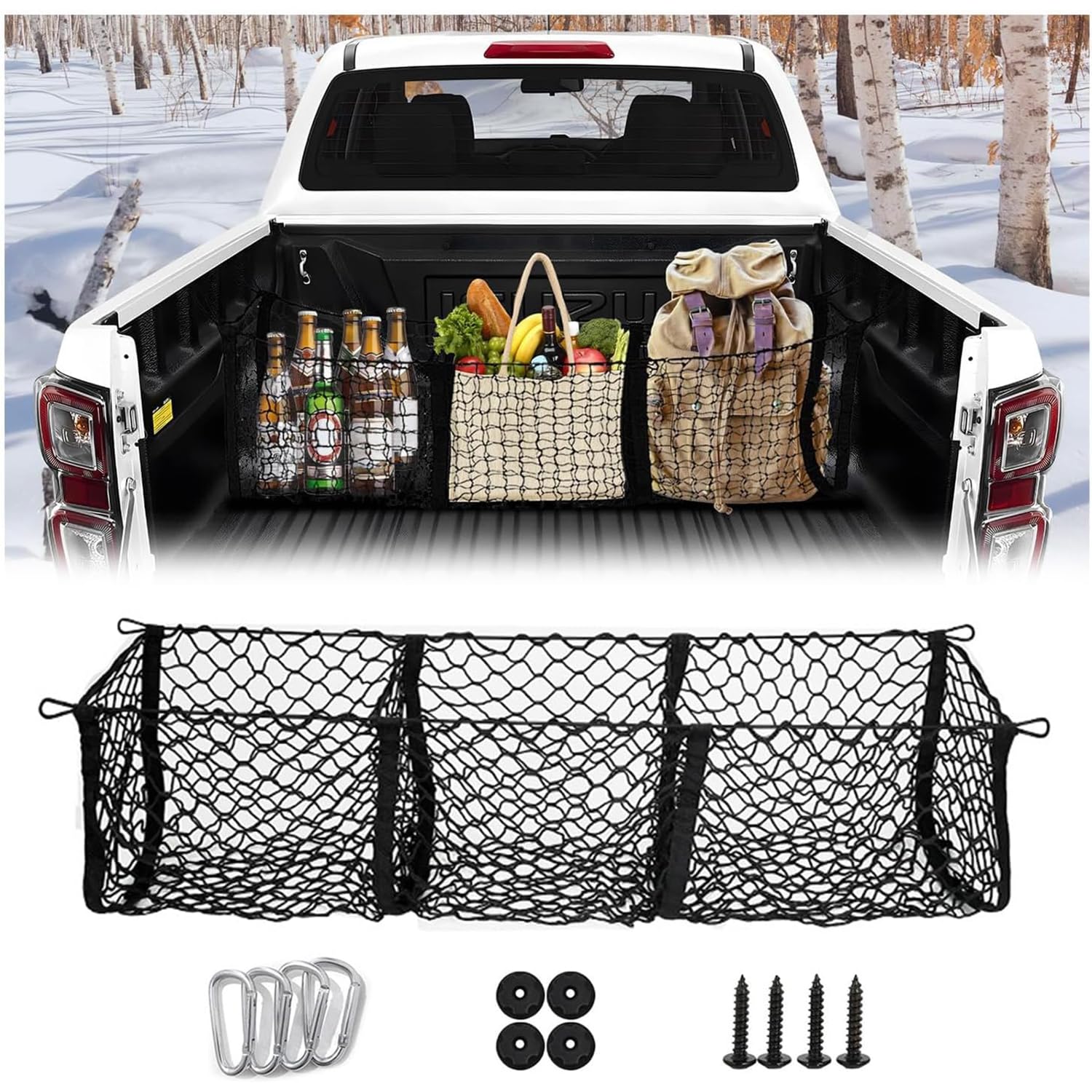 Rete per Bagagliaio di Camioncino per Ford Ranger 1998-2006, Rete Carico 3 Tasche Rete Carico per Pickup Rete Bagagliaio per Auto Elastica,130 * 30