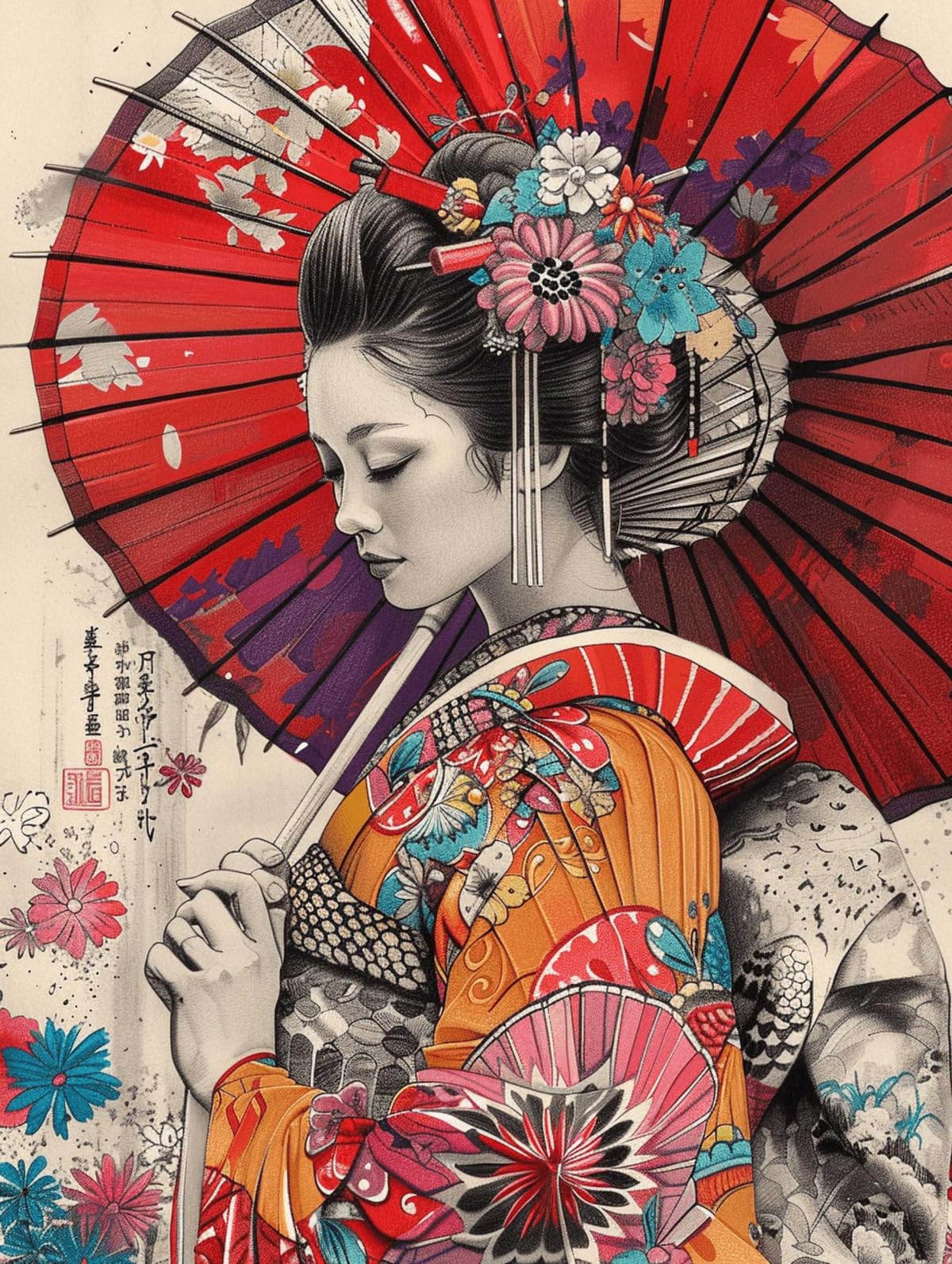 Taxpy Q 11Ct Japanese Oiran Diy Cross Stitch Kits Classical Woman Embroidery Kit For Adults Needlepoint Threads And Other Cross Stitch Supplies Included 30X40cm