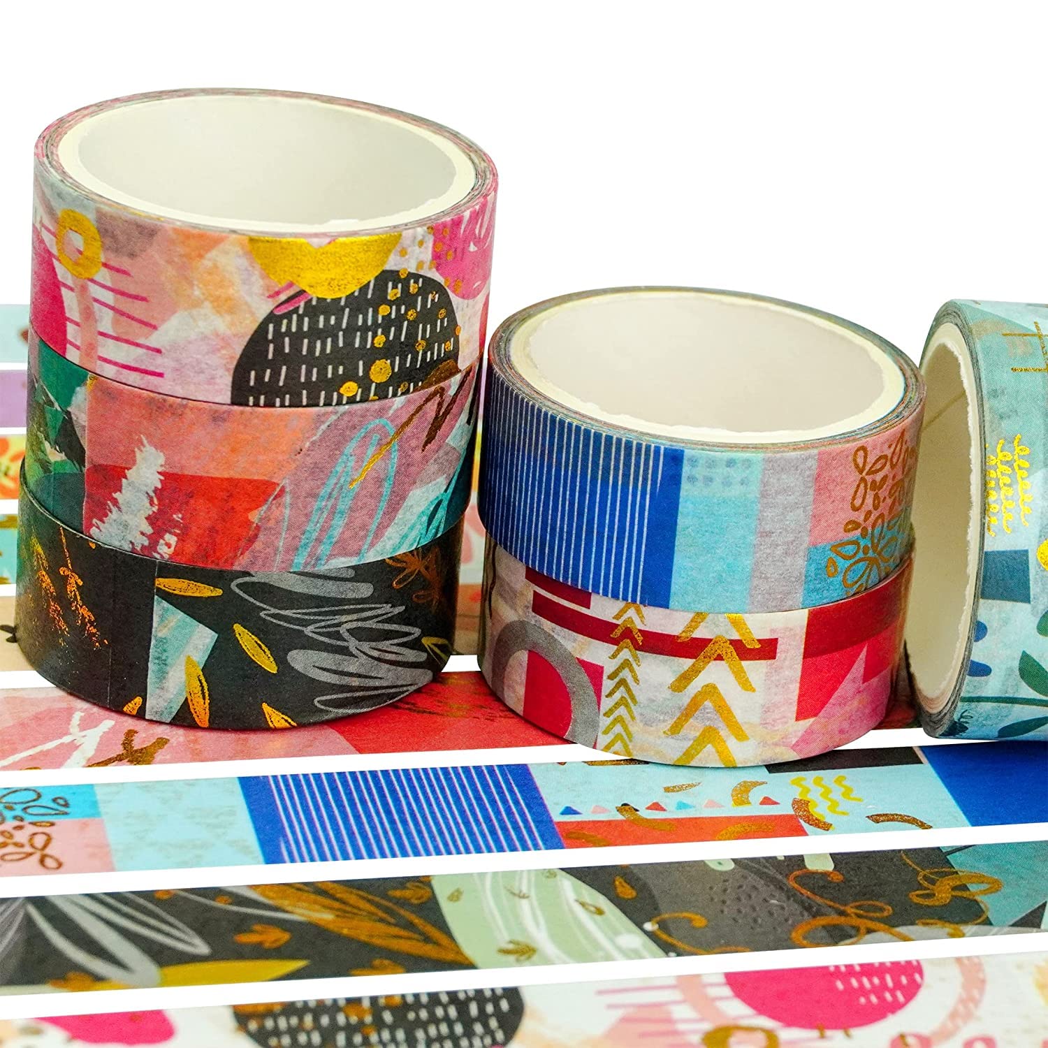 LGEGE 10 rotoli Washi Tape Set adesivo estetico, larghezza 30/15/10 mm, decorazione per decorazioni giapponesi con blocco oro, per scrapbooking, fai da te, confezioni regalo, diari proiettili(3 m