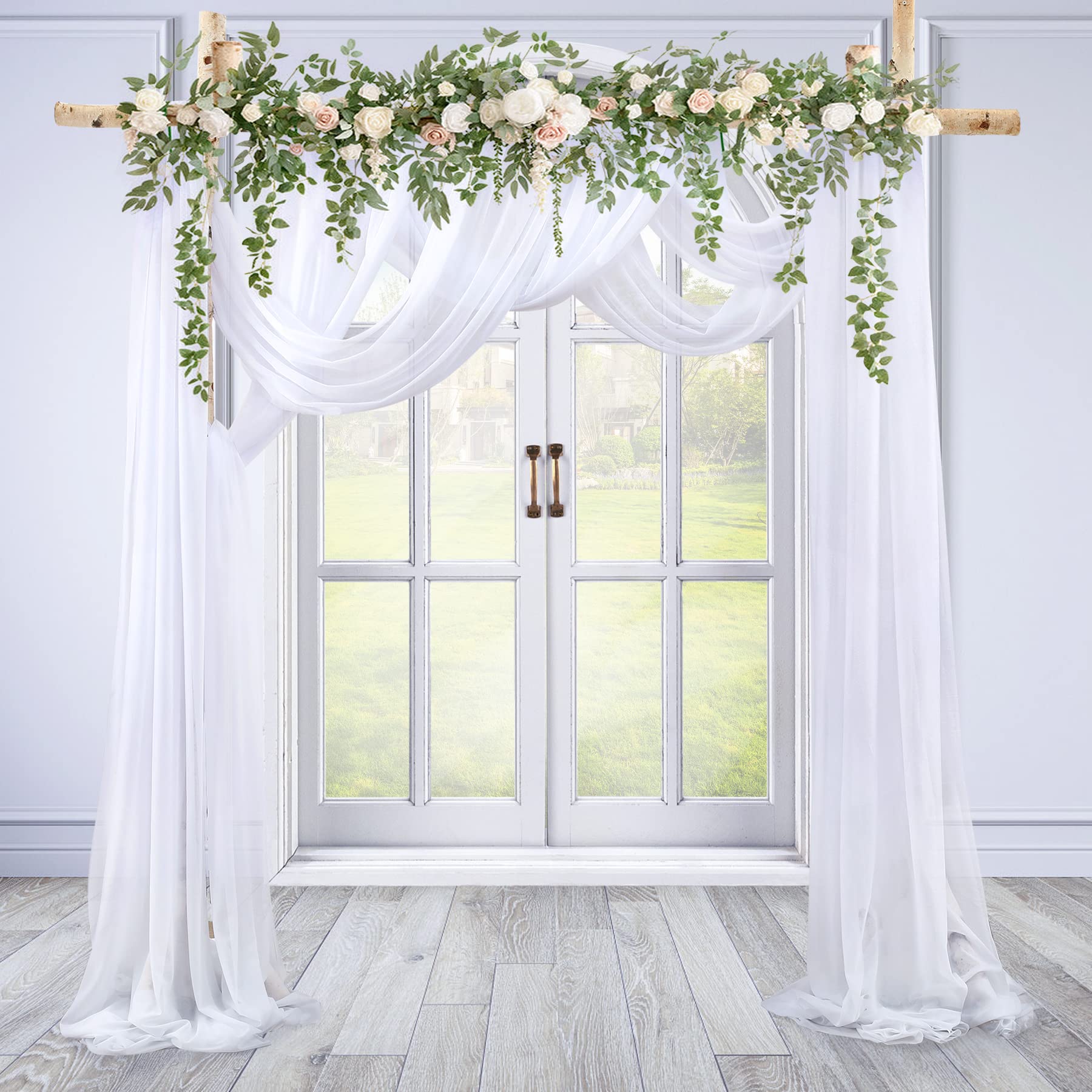 Vorhang für Hochzeitsbögen, Drapierstoff, weiß, 4 Paneele, transparenter Hintergrund, Vorhang für Zeremonie, Hochzeitsbögen, Dekoration, 4,8 m Länge x 71,1 cm Breite