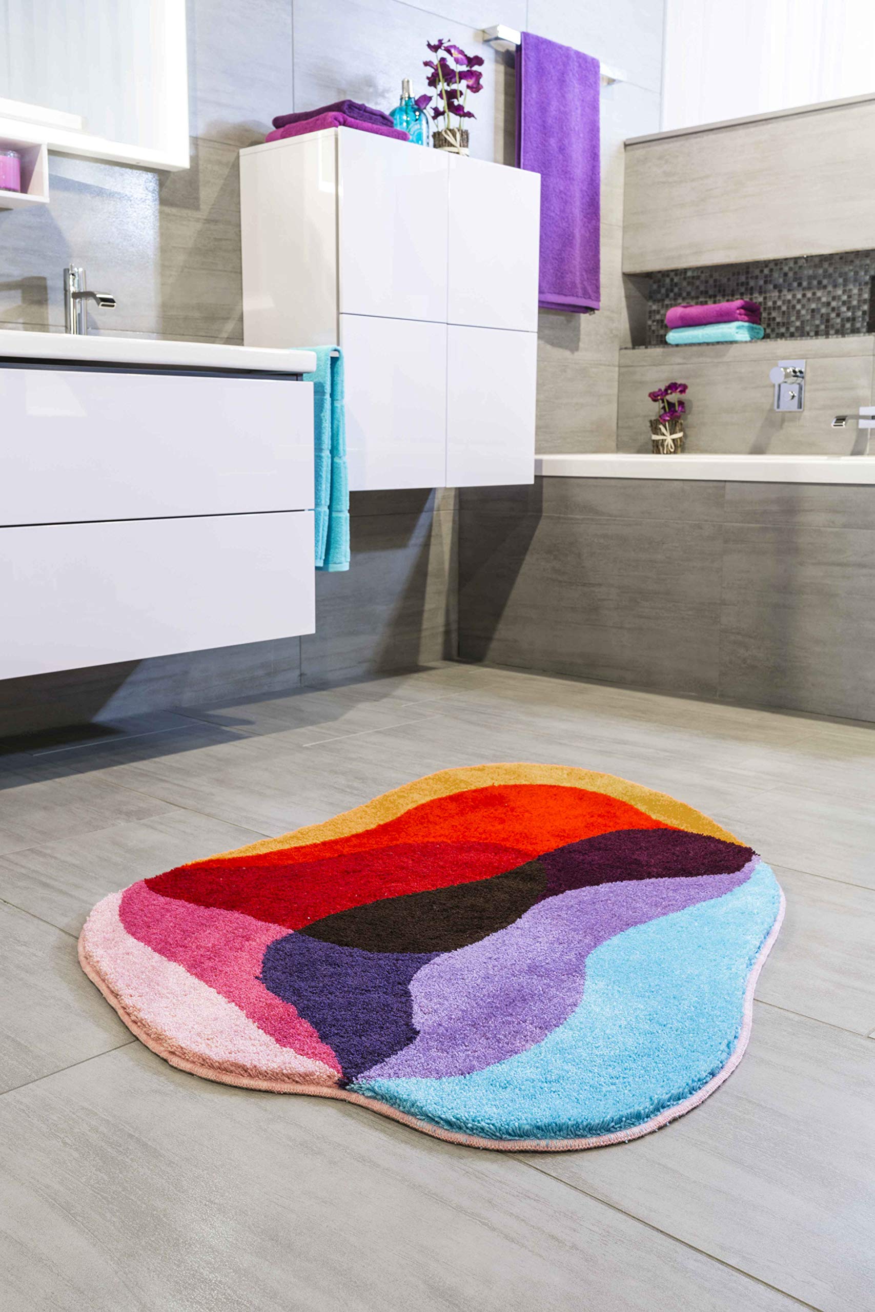 Grund KARIM RASHID Exklusiver Designer Badteppich 100% Polyacryl, ultra soft, rutschfest, ÖKO-TEХ-zertifiziert, 5 Jahre Garantie, KARIM 21, Badematte 90x130 cm, rot-bleu