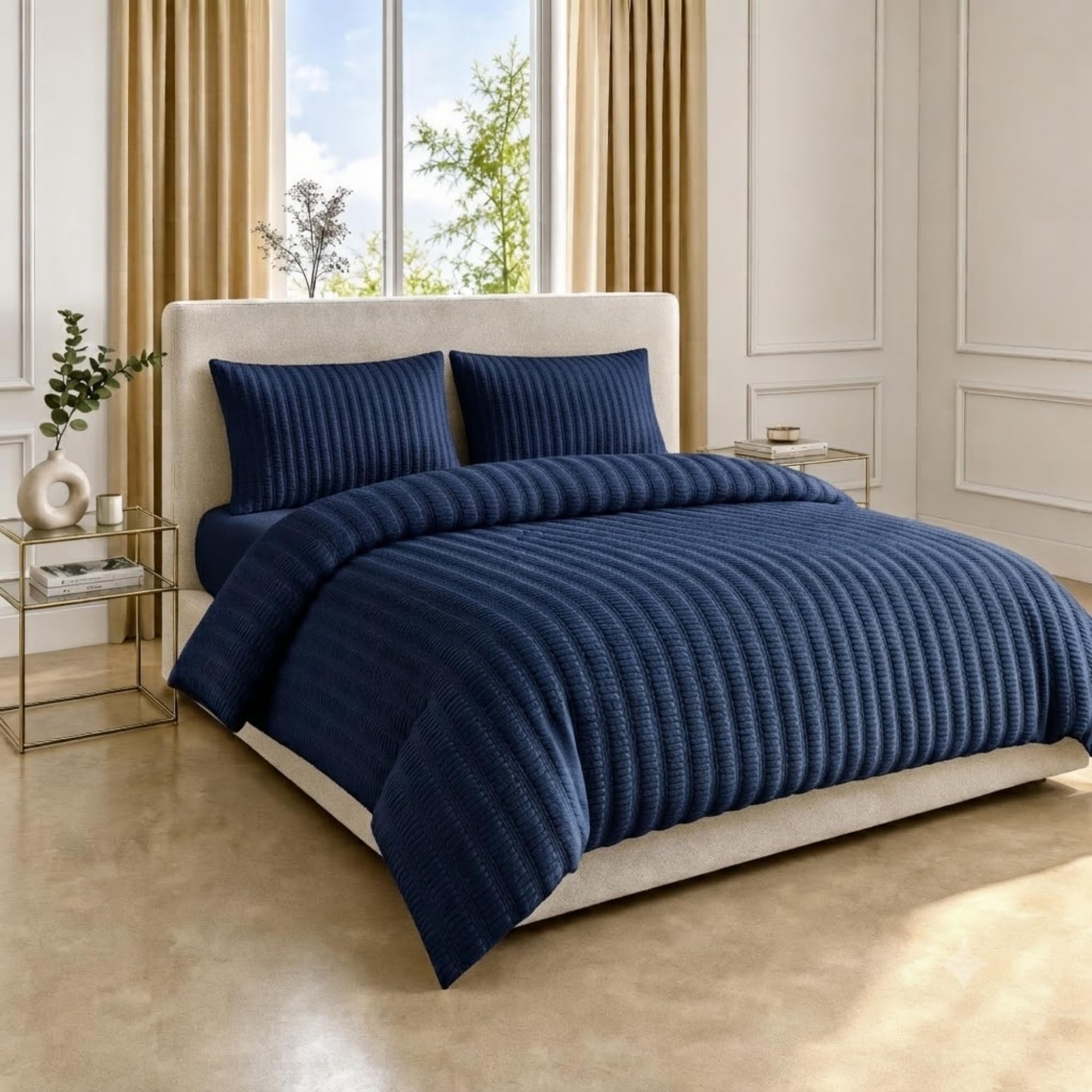 Z&A Homz Z&A Seersucker Navy Duvet Cover Double - Comfy Bedding Set with Pillow Cases, Soft Brushed Microfibre Quilt Cover - Textured Design, Wrinkle Resistant & Breathable Fabric — image 1