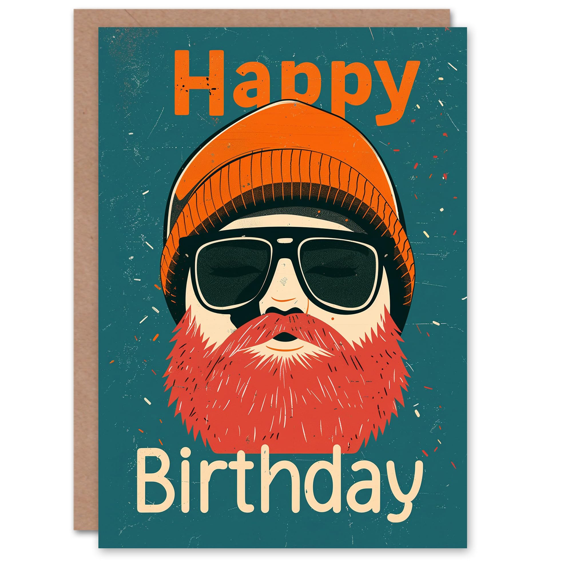 Artery8 Birthday Card Hipster Man with Beard and Shades Beanie For Him Man Male Dad Brother Son Papa Grandad Greeting Card