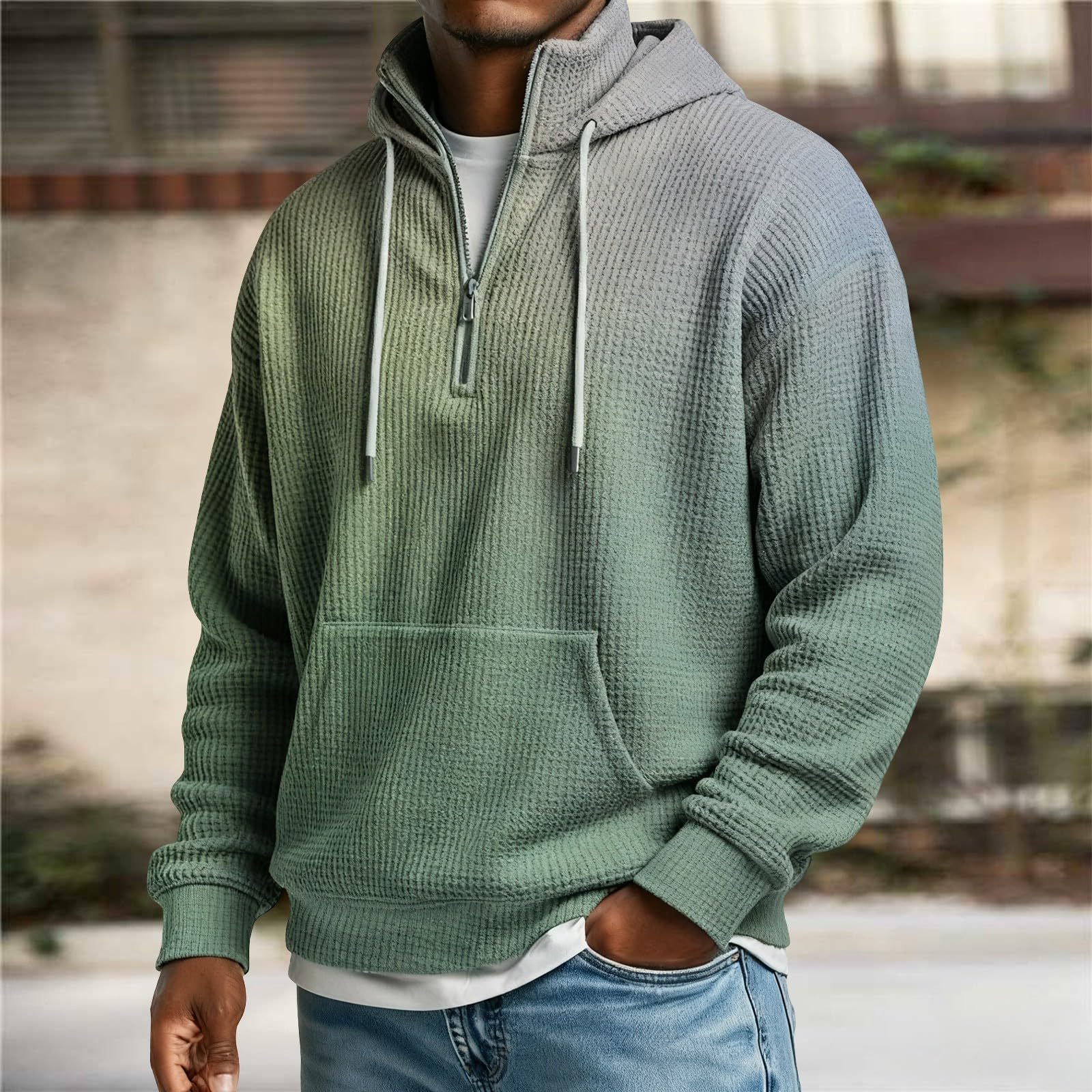 Sudaderas Hombres con Capucha Sudadera De Manga Larga Botones para Hombre, Estilo Casual Otoño E Invierno. Impermeable Hombre (Light Green, XXL) Chandal Completo Oversized Gym Cremallera