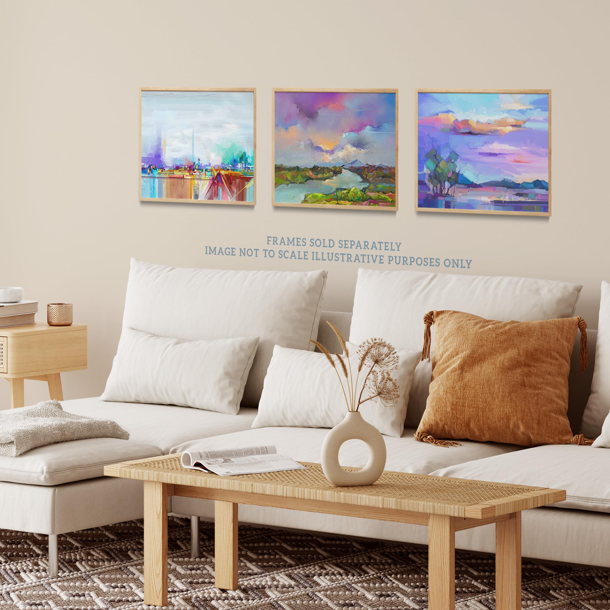 Wee Blue Coo Pack of 4 A4 Bright Multicoloured Coastal Landscape Abstract Oil Painting Unframed Wall Art Living Room Prints Set - Image 3