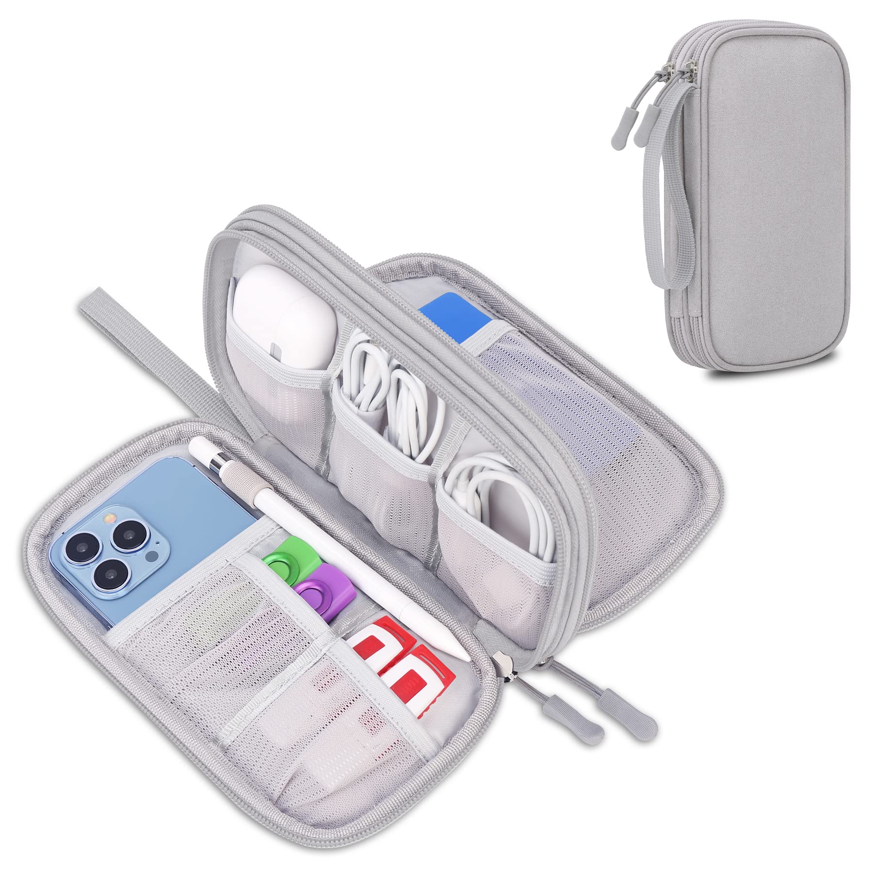 Canboc Electronic Organizer Travel Case, Tech Organizer Pouch Bag, Small Electronics Accessories Double Layers Waterproof Carrying Storage Bag for Cable, Power Bank, Charger, Phone, Earphone, Grey