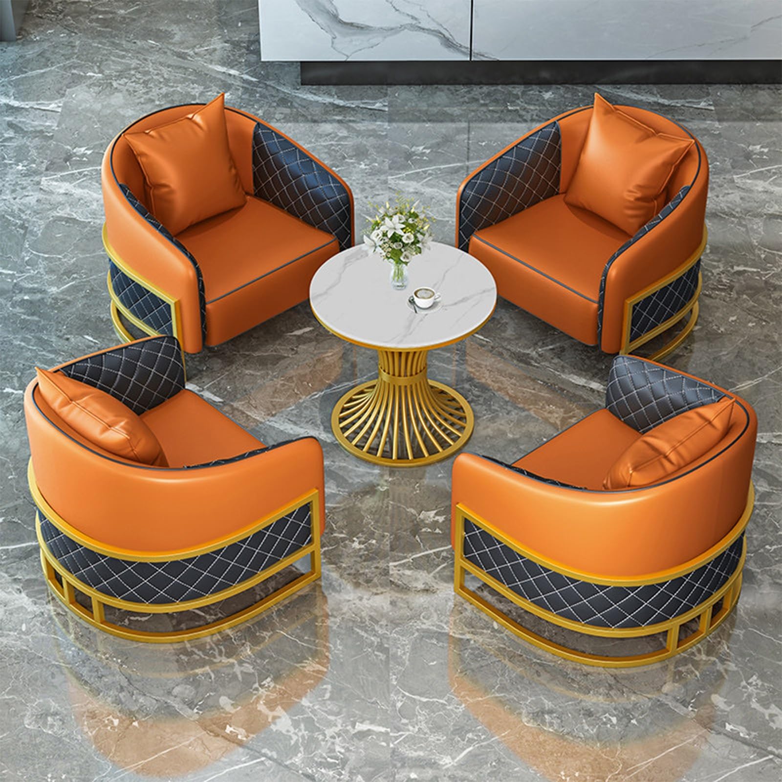 Juego de sofá de oficina de cuero de lujo con mesa de café, sofá de recepción y mesa para vestíbulo, sala de espera, muebles de oficina