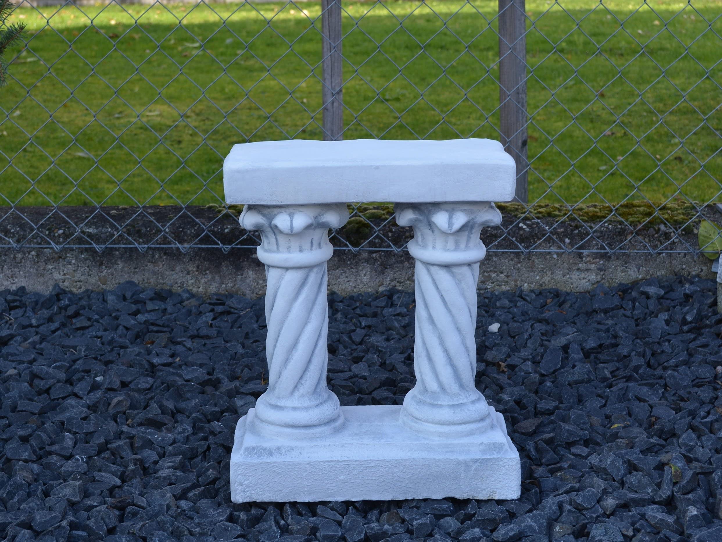 gartendekoparadies.de Podest auf Zwei Säulen, Steinsockel aus Steinguss, Grau, Frostsicher für Außenbereich, H. 42 cm, Stellfläche 35 x 16 cm, 23 kg