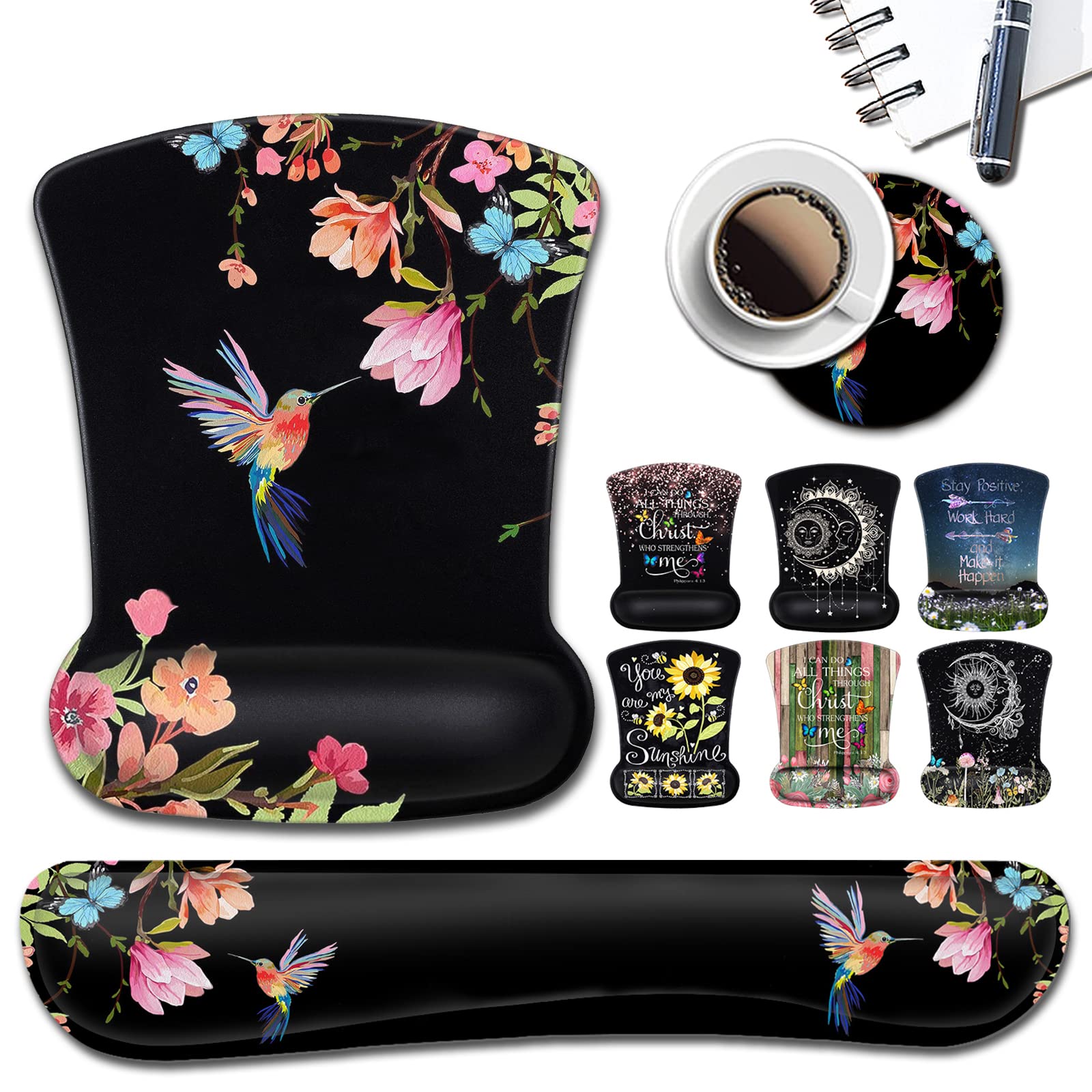 Ergonomic Mouse Pad with Gel Wrist Rest Support Gaming Mouse Pad with Cloth Non-Slip PU Base for Computer