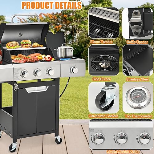 Miniatura 25 de Parrilla de gas propano de 2 y 1 quemador, parrilla de barbacoa de acero inoxidable de 31,000 BTU para cocina al aire libre, jardín y patio