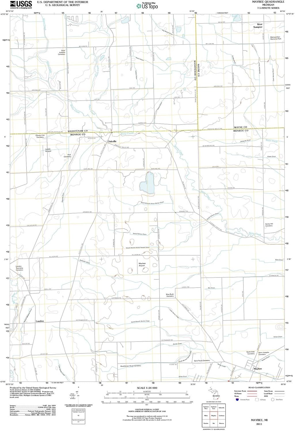 Michigan Maps 2011 Maybee, MI USGS Historical