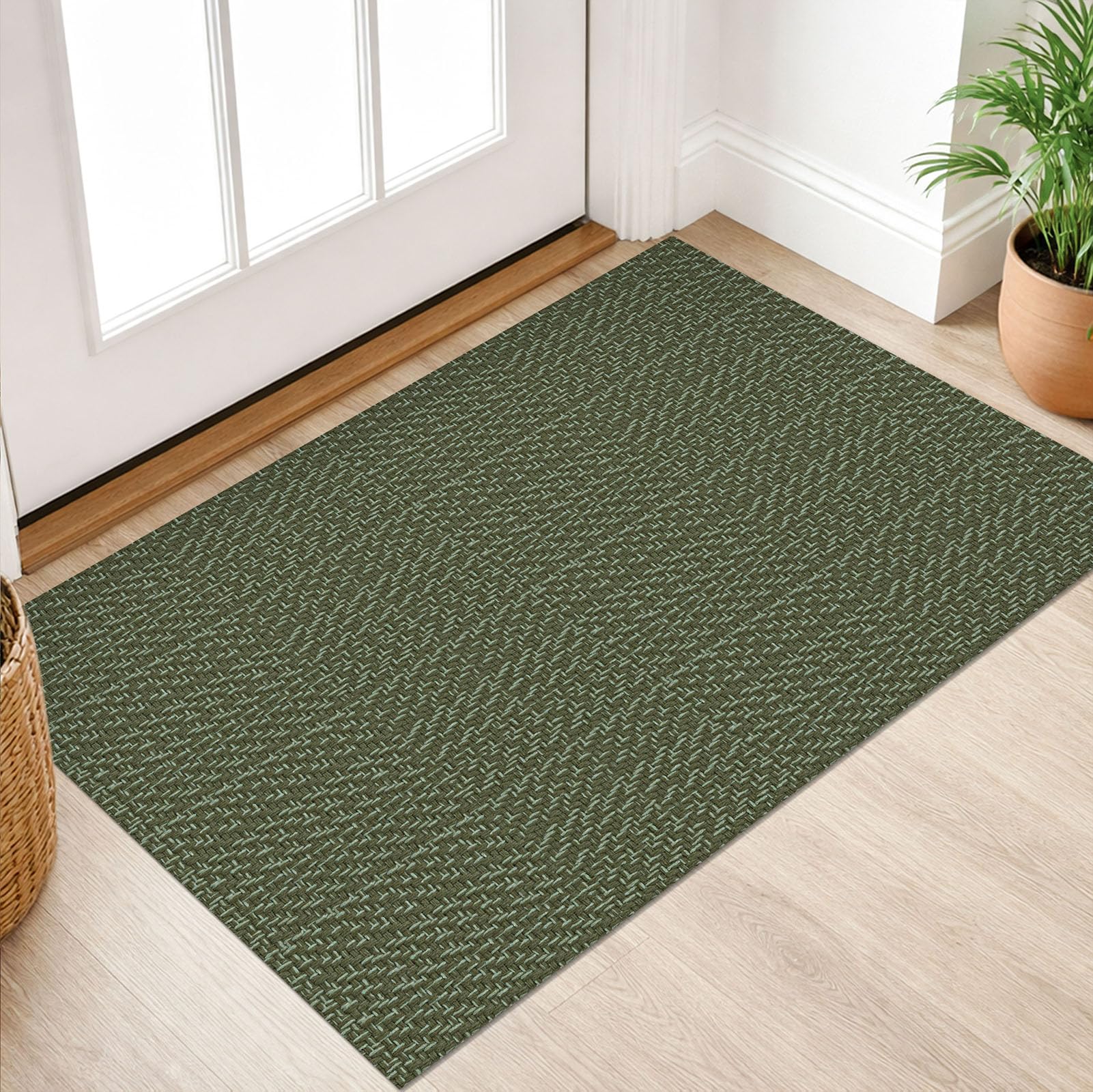 IOHOUZE Small Area Rug 2x3 Washable Woven Rugs for Entryway Non Slip Rubber Backed Front Door Rugs Indoor Doormat Throw Rug Floor Carpet for Entrance Kitchen, Dark Moss Green/Mint Green